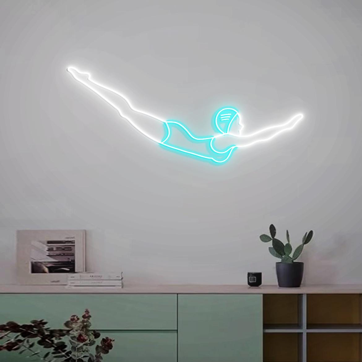 Retro Diver Girl Neon Sign, Vintage Swimmer Neon Light, Mid-Century Woman Swimmer for Home Pool Wall Decor, Swimming Pool Sign, New Sign