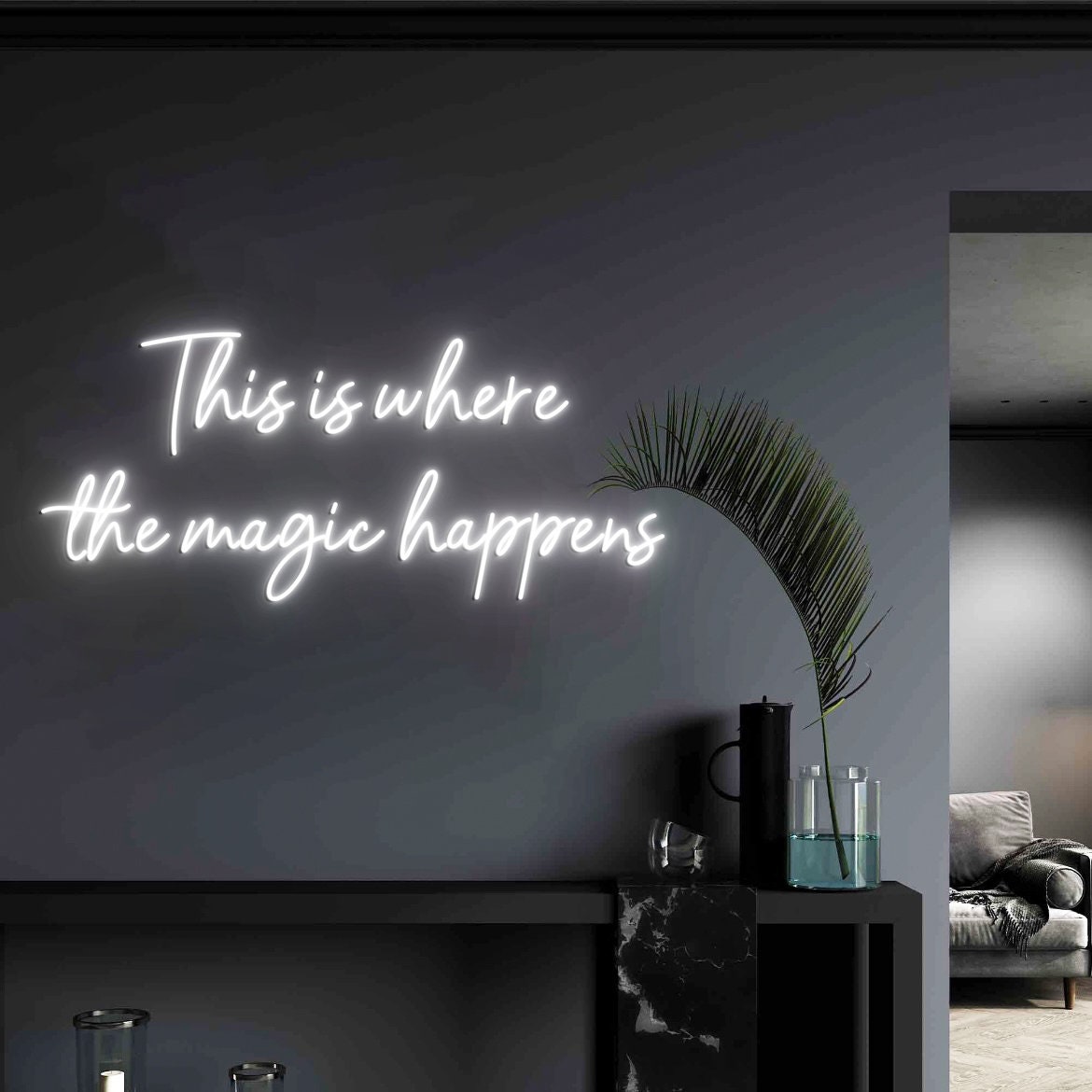 This is where magic happens Neon Sign, Custom Neon Sign Wall Decor Art, Quote Wall Sign Decor