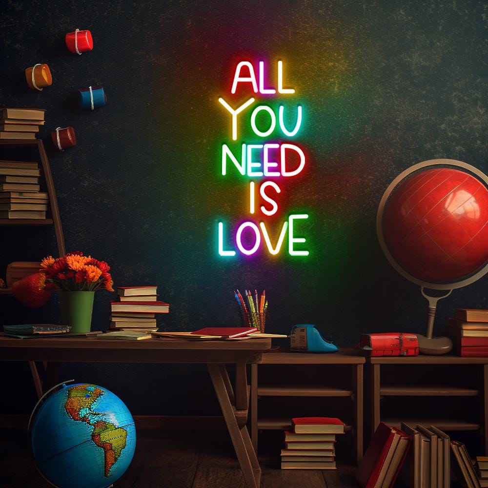 All You Need is Love Neon Sign, Positive Affirmation, Kids Wall Neon, Growth Mindset, Classroom Decor, Positive Classroom, Education Gifts.