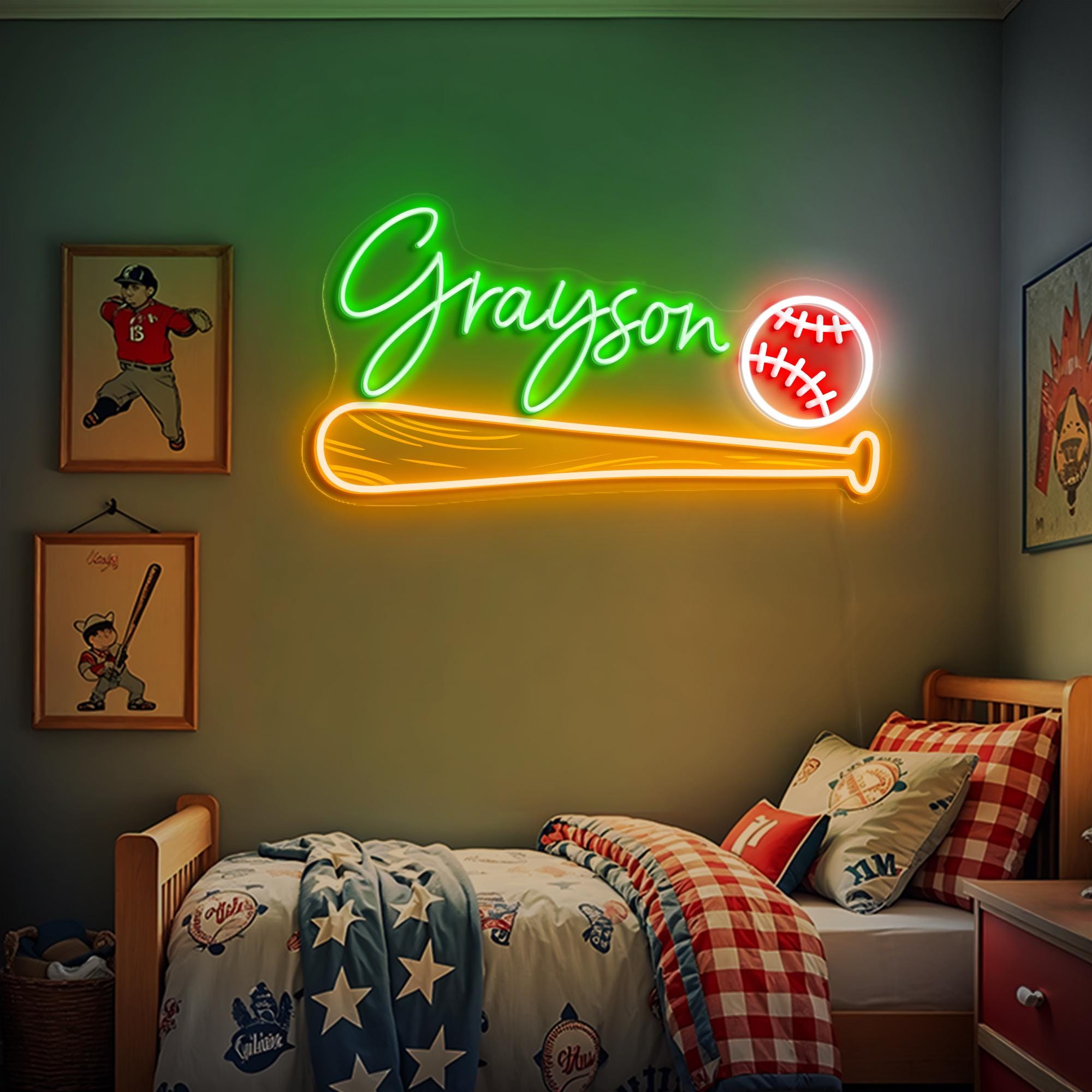 Custom Name Baseball neon sign for boys Personalized Name Neon Sign for Kids Name Sign Baseball Birthday Gift Idea for Teens Room Wall Decor