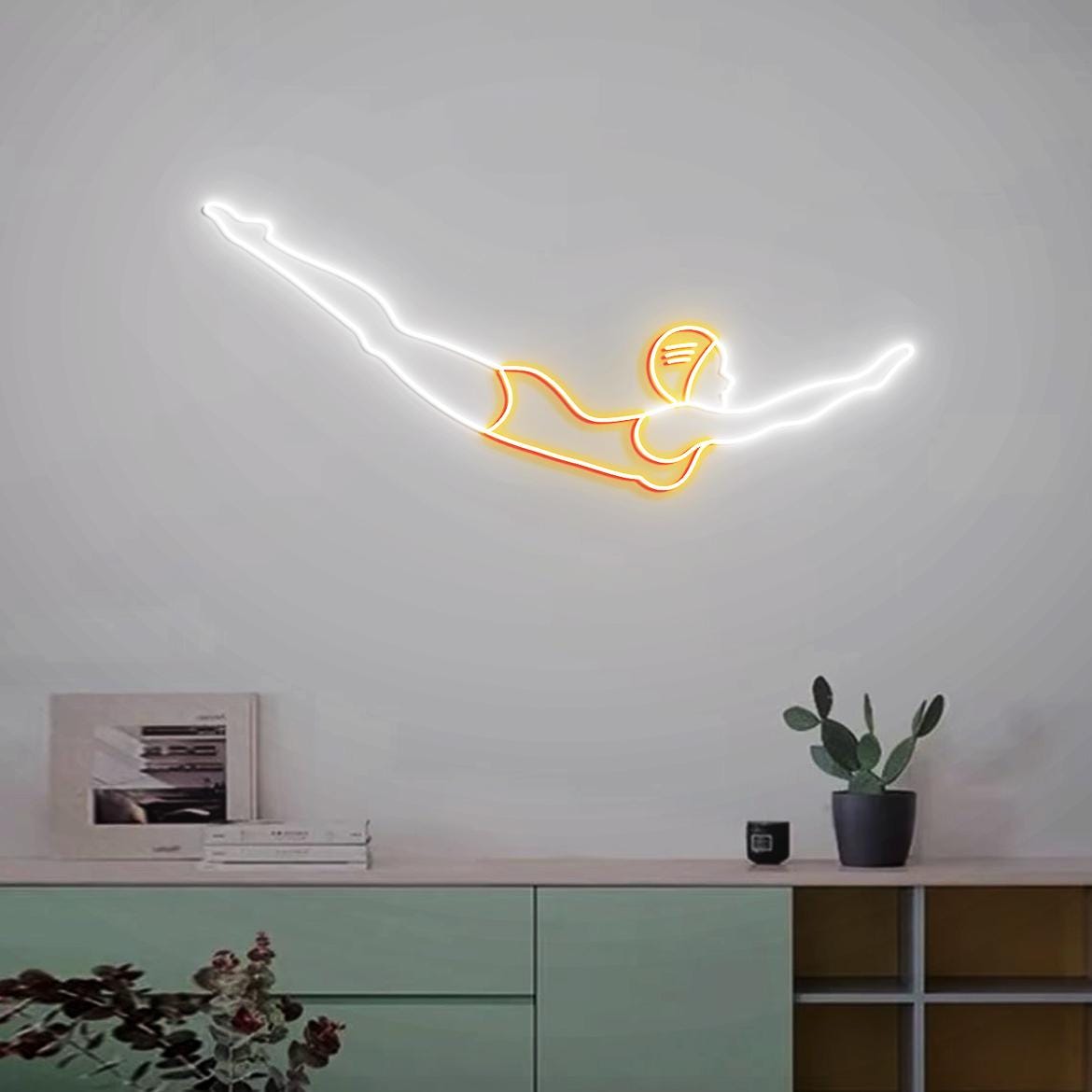 Retro Diver Girl Neon Sign, Vintage Swimmer Neon Light, Mid-Century Woman Swimmer for Home Pool Wall Decor, Swimming Pool Sign, New Sign