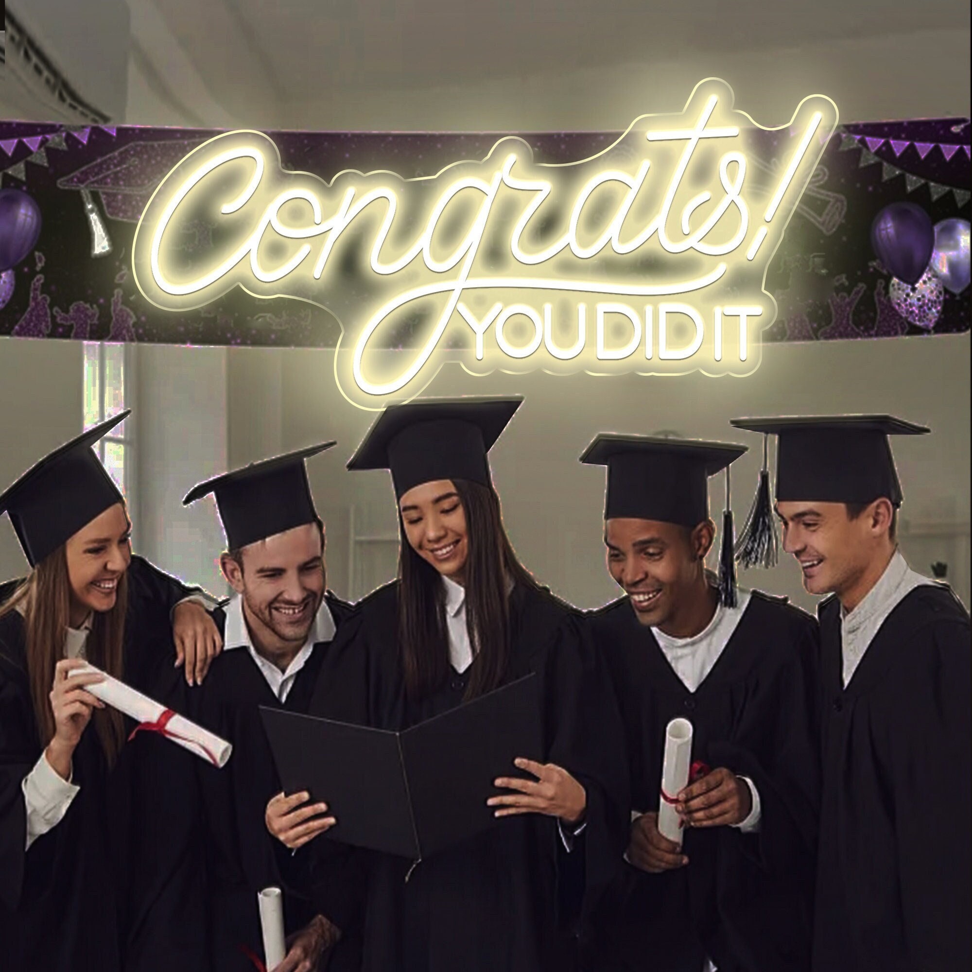 Graduation decorations 2024/ Congrats You Did It Neon Sign/ Custom Graduation Gifts/ Custom Party Decor/ Led Signs Personalized Gift