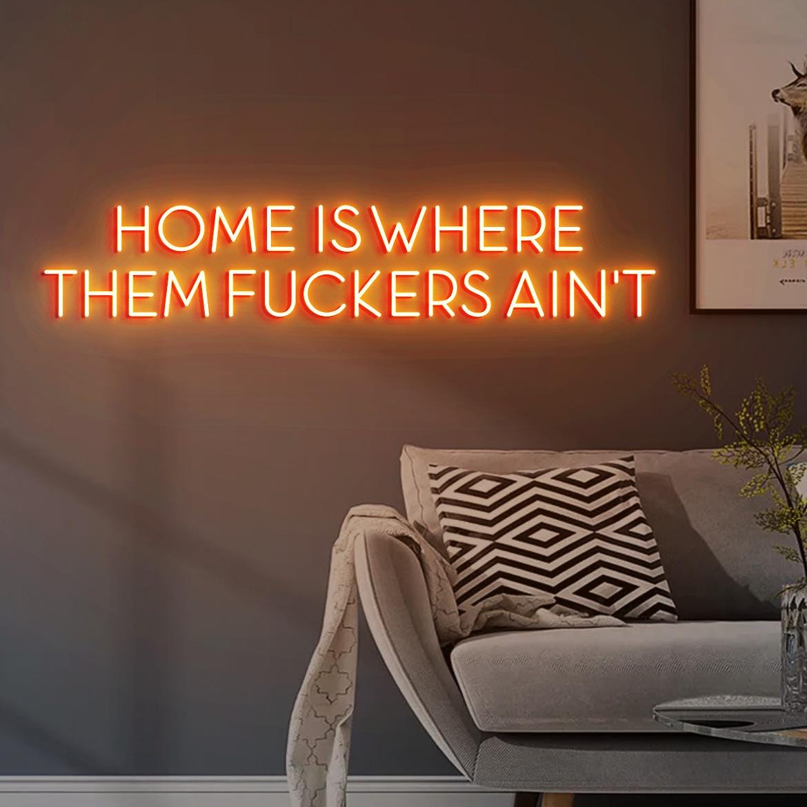 Home is where them Fuckers ain't Sign, New Home Wall Decor, Funny Home Decor, Dark Humor, Dark Sign, Personalized Neon Sign Home