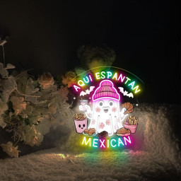 Funny Mexican Ghost Neon, Aqui Espantan Ghost Neon for Halloween, Spooky Mexican Ghost Neon, Cute Spanish Halloween Neon,Mexican Boo Neon.