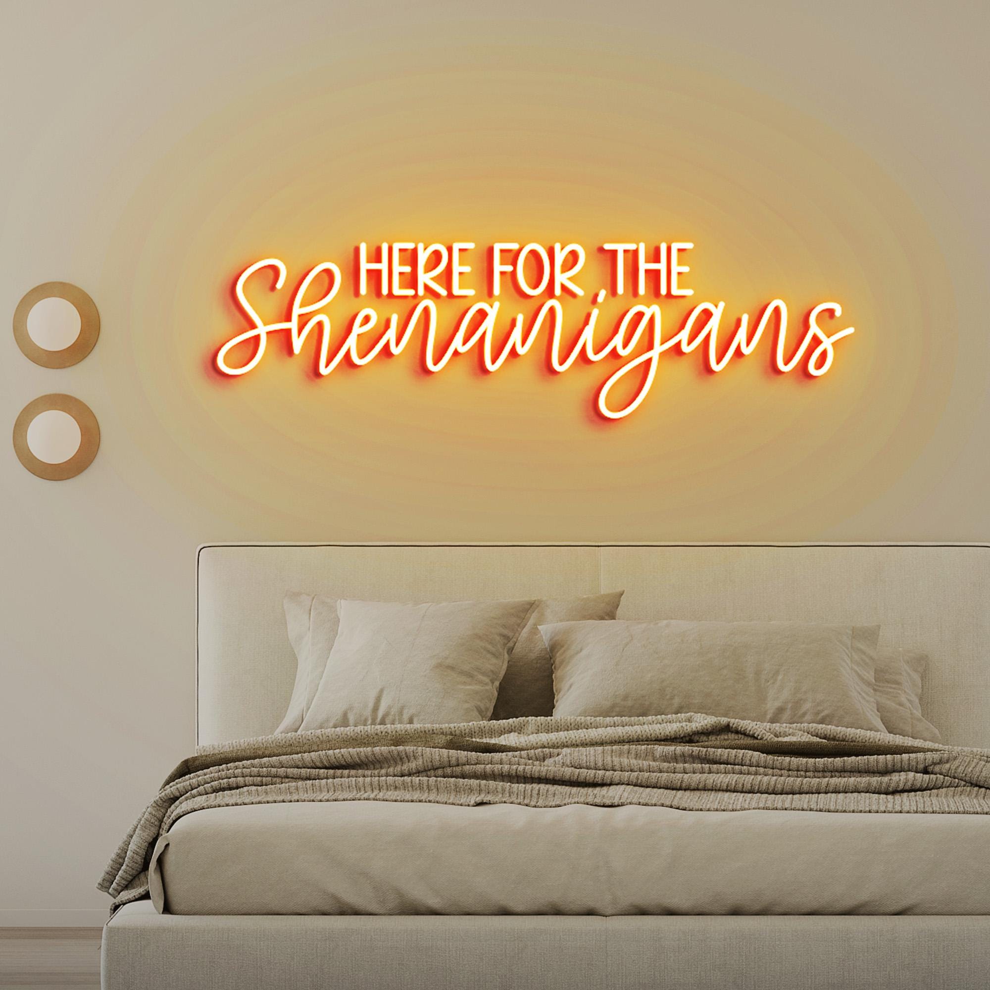 Here For Shenanigans Neon Light, Neon Sign Light Decor, St Paddy Day Neon Sign, Bedroom Neon Lights, Home Room Wall Decoration