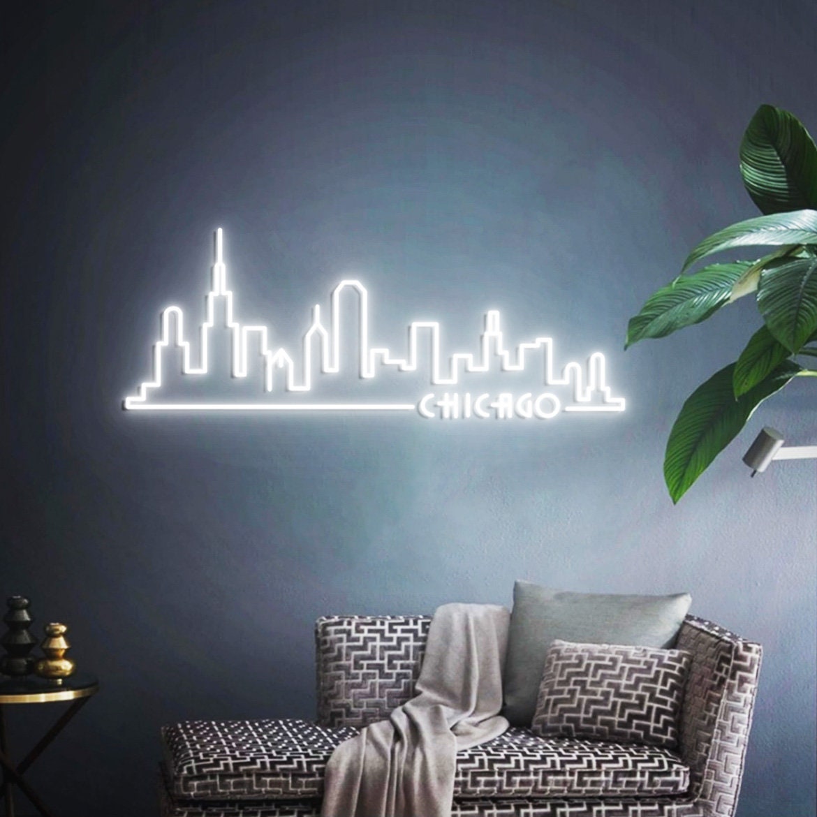 Chicago City Neon Sign, Chicago Skyline Art for Home Office Wall Decoration, Gift for Chicago Travel, Chicago Artwork