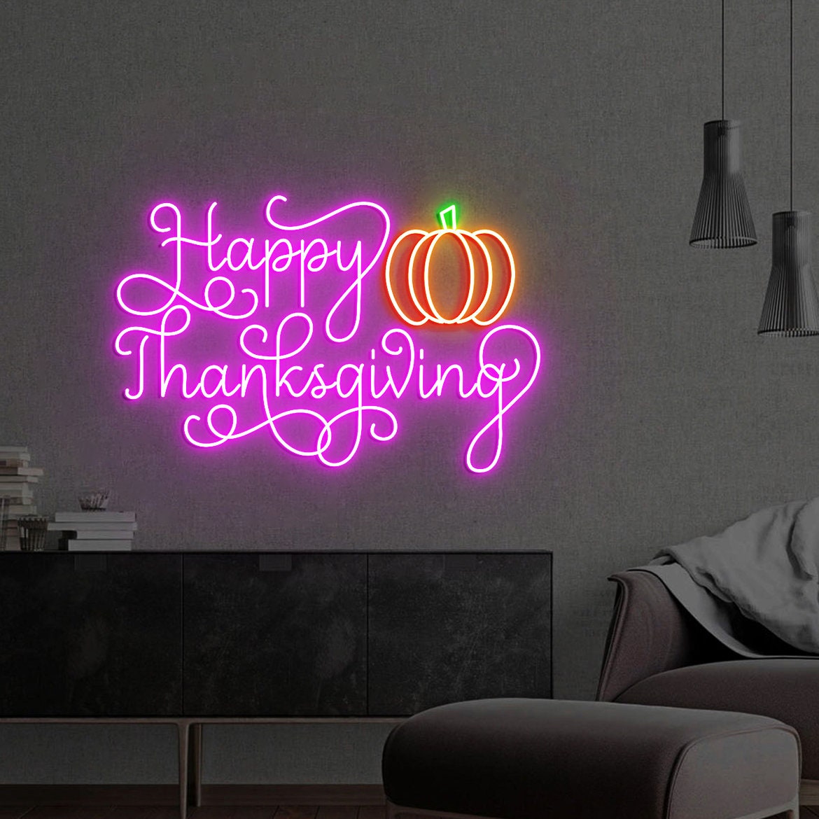 Custom Happy Thanksgiving Pumpkin Neon Sign, Thanksgiving Pumpkin Decor, Pumpkin Sign, Happy Thanksgiving Sign, Thanksgiving Sign