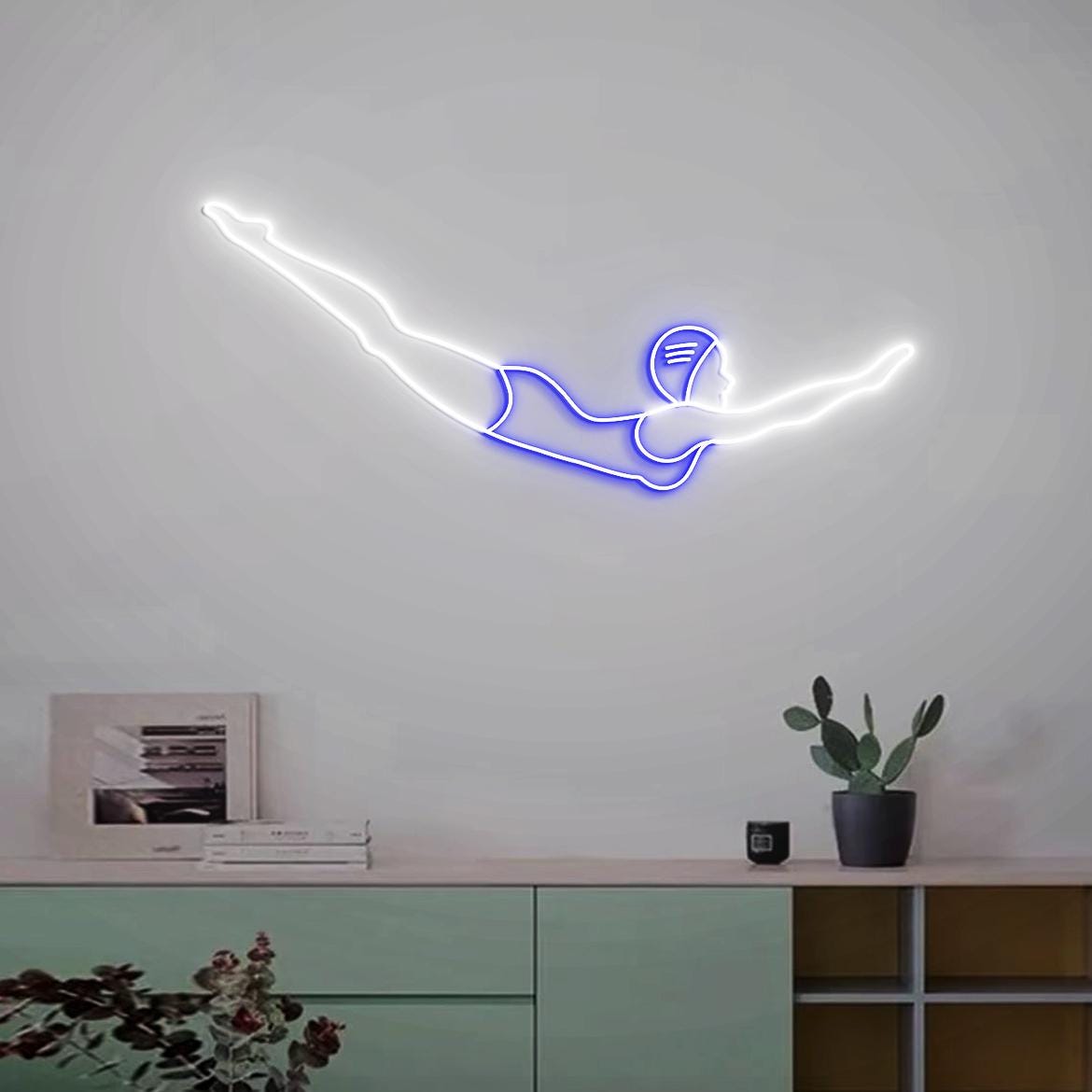 Retro Diver Girl Neon Sign, Vintage Swimmer Neon Light, Mid-Century Woman Swimmer for Home Pool Wall Decor, Swimming Pool Sign, New Sign