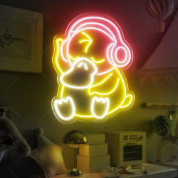Cute Cartoon Duck With Headphones LED Neon Sign, Game Room Neon Sign, Personalized Gifts, Anime duck neon Sign, Anime Neon Sign