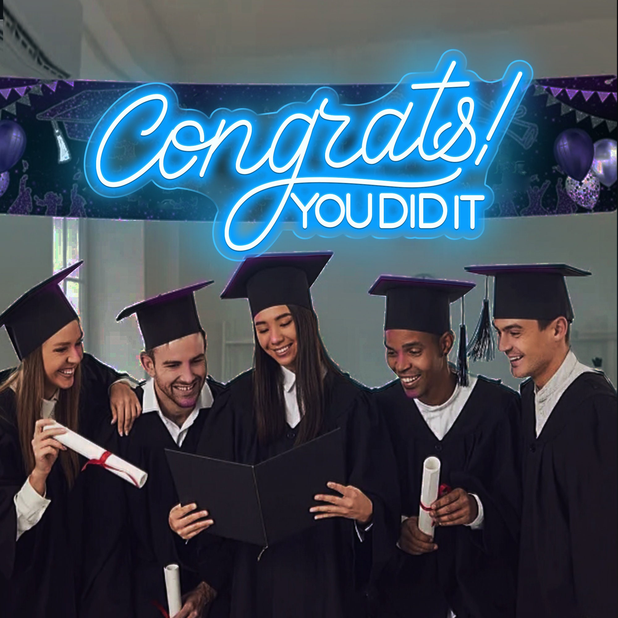 Graduation decorations 2024/ Congrats You Did It Neon Sign/ Custom Graduation Gifts/ Custom Party Decor/ Led Signs Personalized Gift
