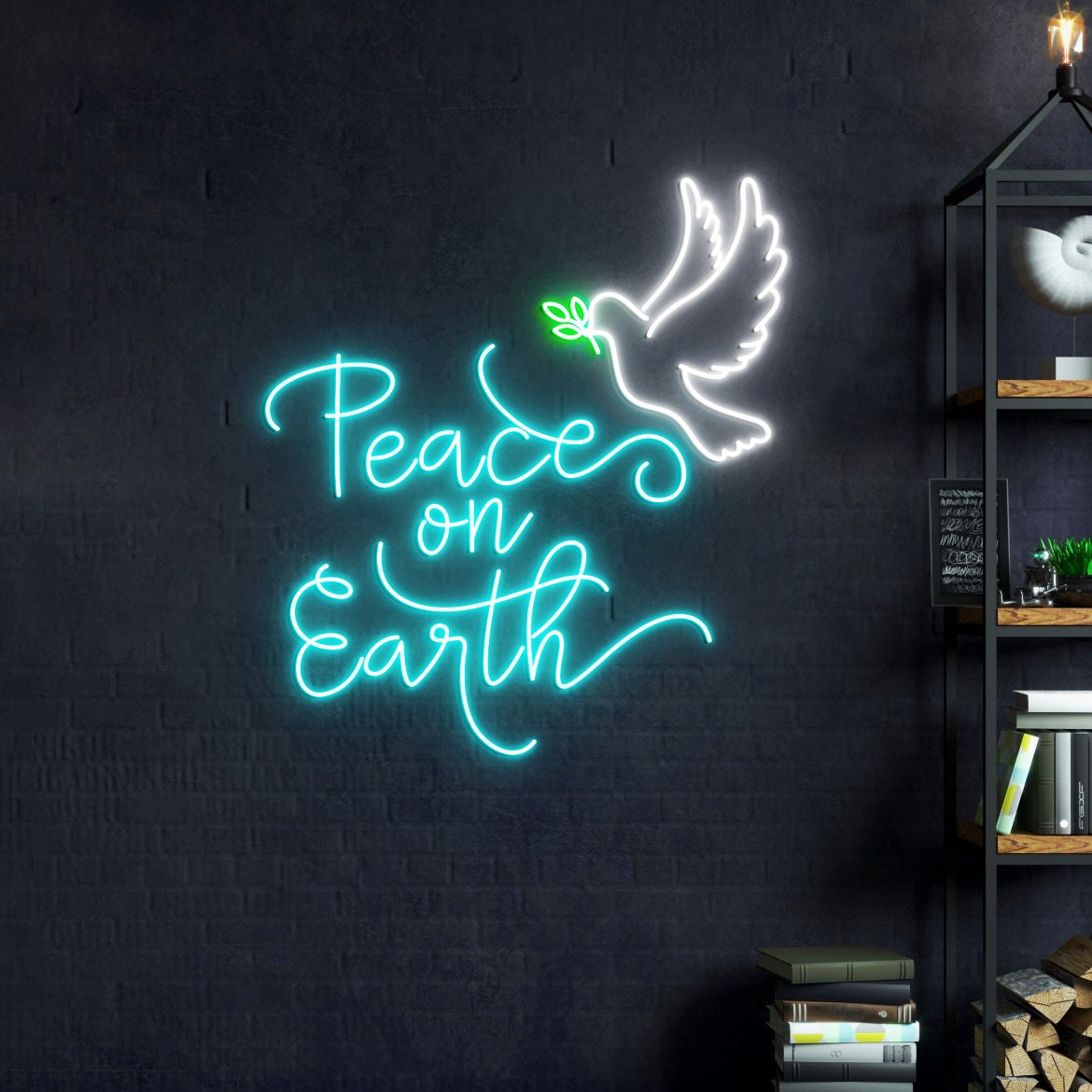 Peace on Earth Dove Neon Light, Christmas Peace Sign Wall Decor, Dove of Peace, Peace on Earth Sign, Christmas Peace Decor