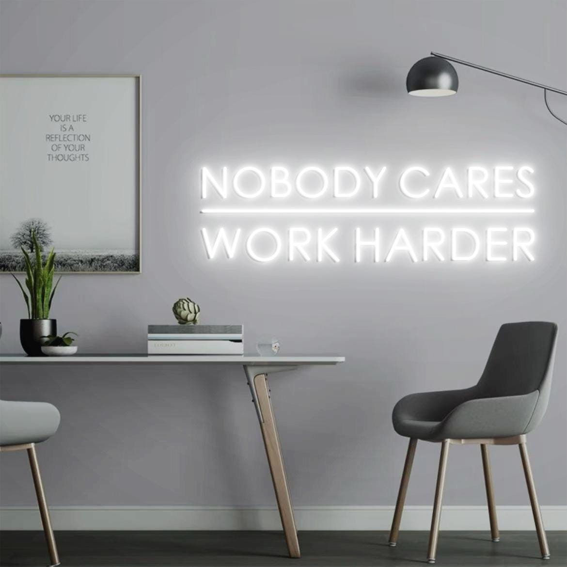 Nobody Cares Work Harder Sign, office Wall Sign, Home Gym Design Decor Idea, Christmas Gift for Husband, Neon Sign Gym Decor Idea