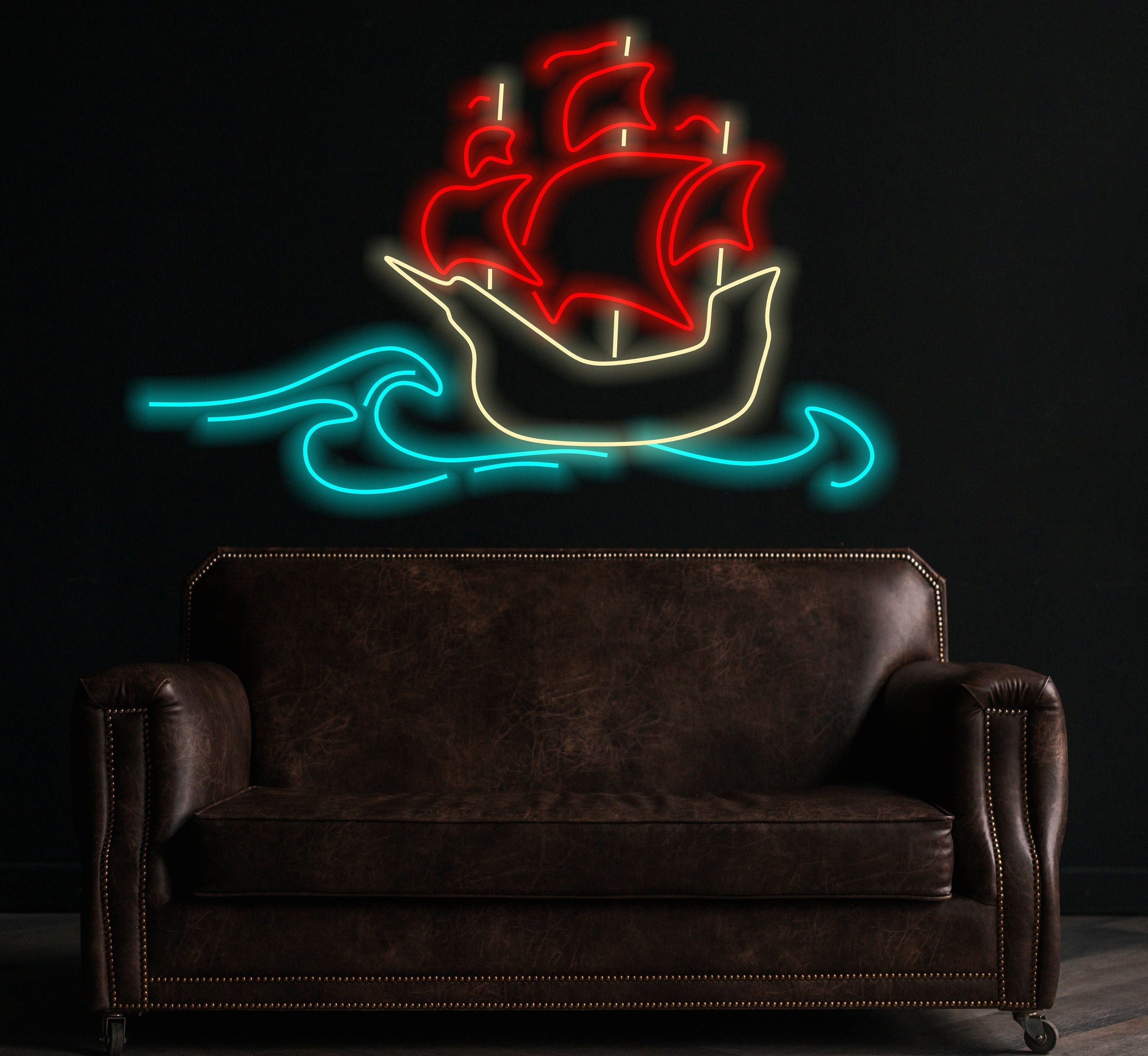 Ship Neon Sign, Boat Neon Sign, Neon Sign With Ship Design, Maritime Neon Sign, Sailboat Neon Sign, Ship Silhouette Neon Sign, Sea Wall Decor