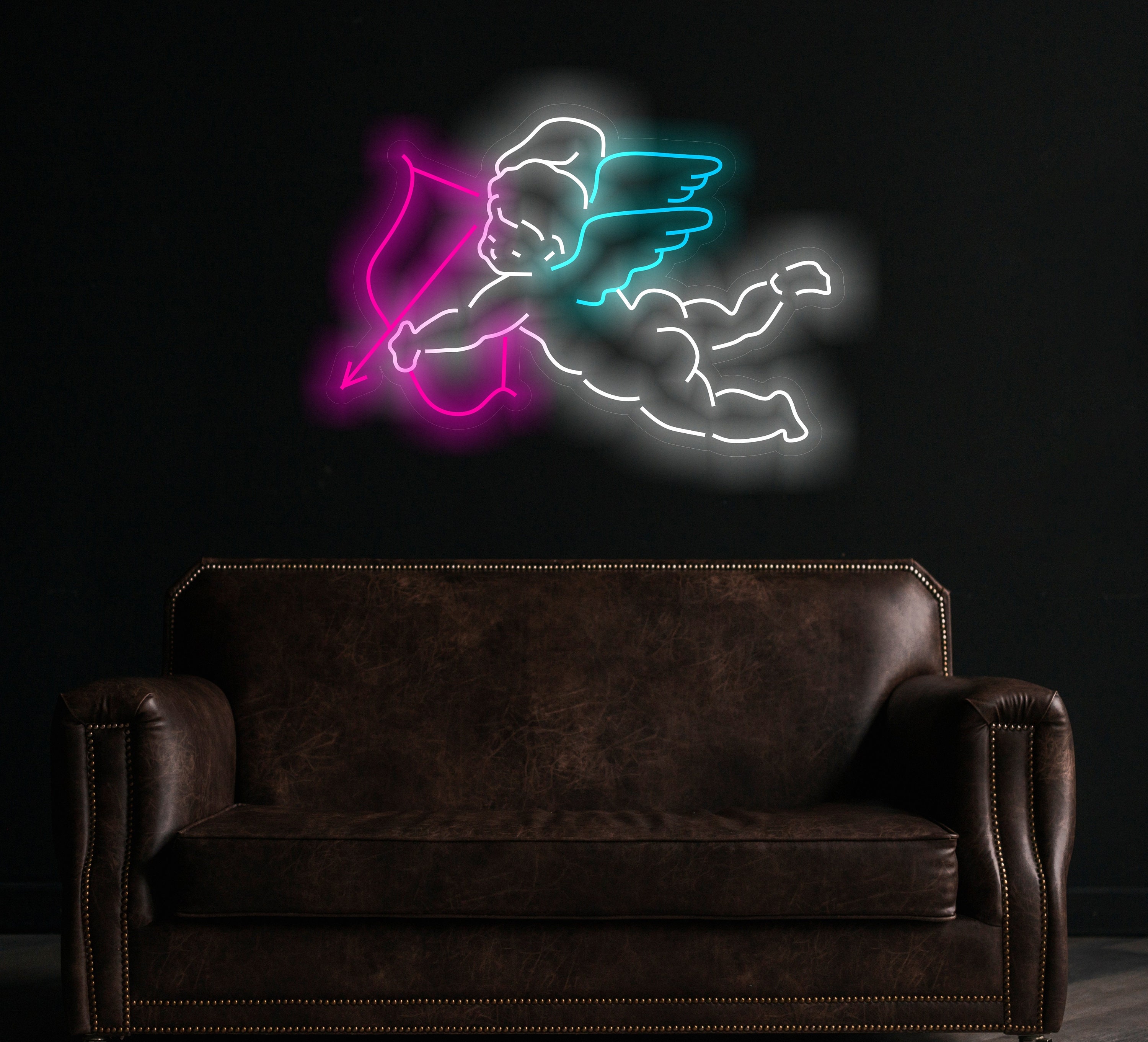 Cupid Neon Sign, Angel Of Love Neon Sign, Heavenly Creature Love Cupid Neon Sign, Cupid Angel Cupid Bow Valentine Hearts Neon Sign
