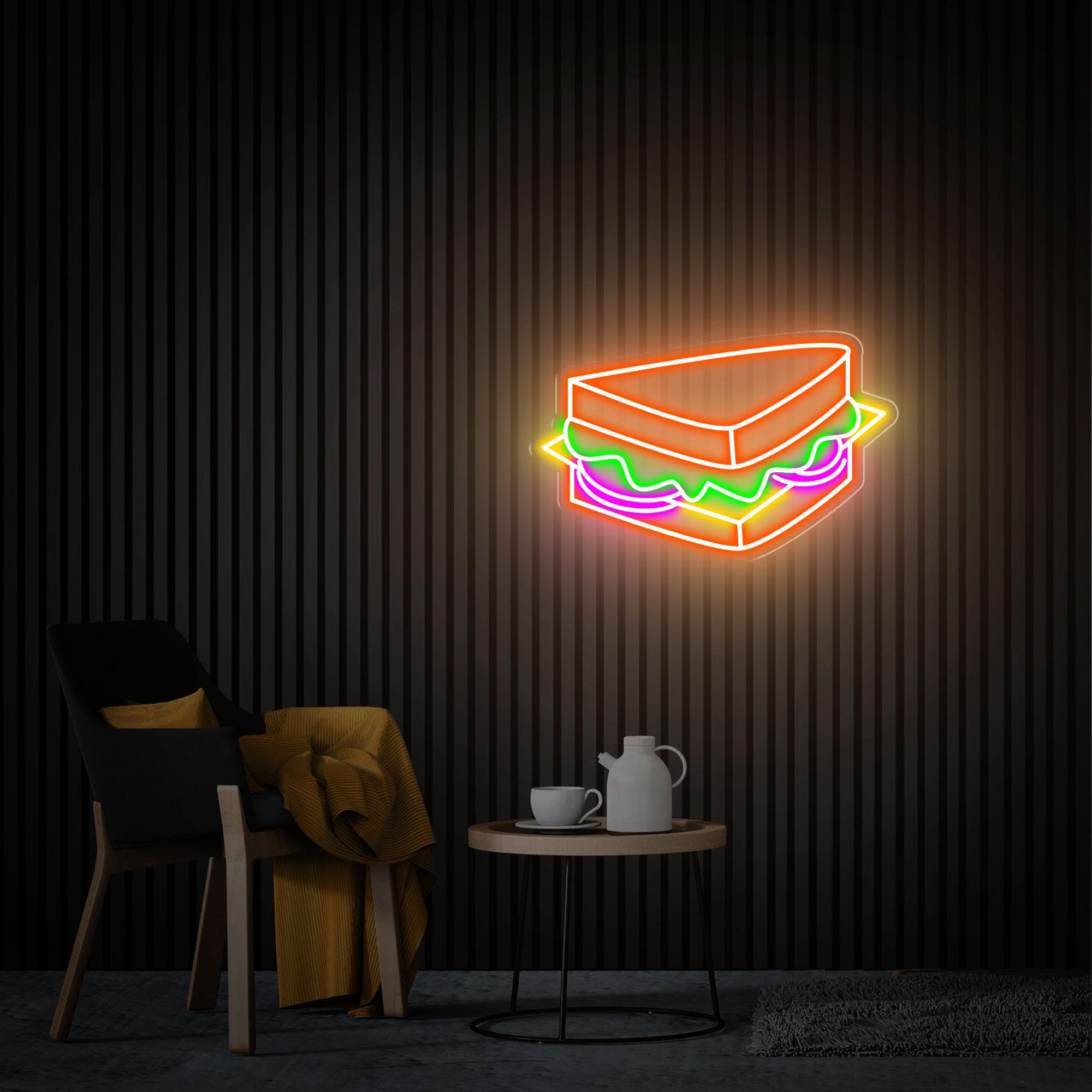 Sandwich Neon Sign, Hoagie Neon Sign, Fun Kitchen Wall Art for Restaurants, Fast Food Coffee Shop Decoration Led Light Home Decor
