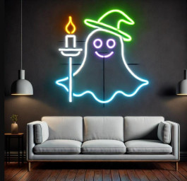 Ghost Halloween Neon Sign, Ghost-Shaped Neon Light For Halloween, Unique Neon Ghost Sign For October, Spooky Neon Ghost Decor