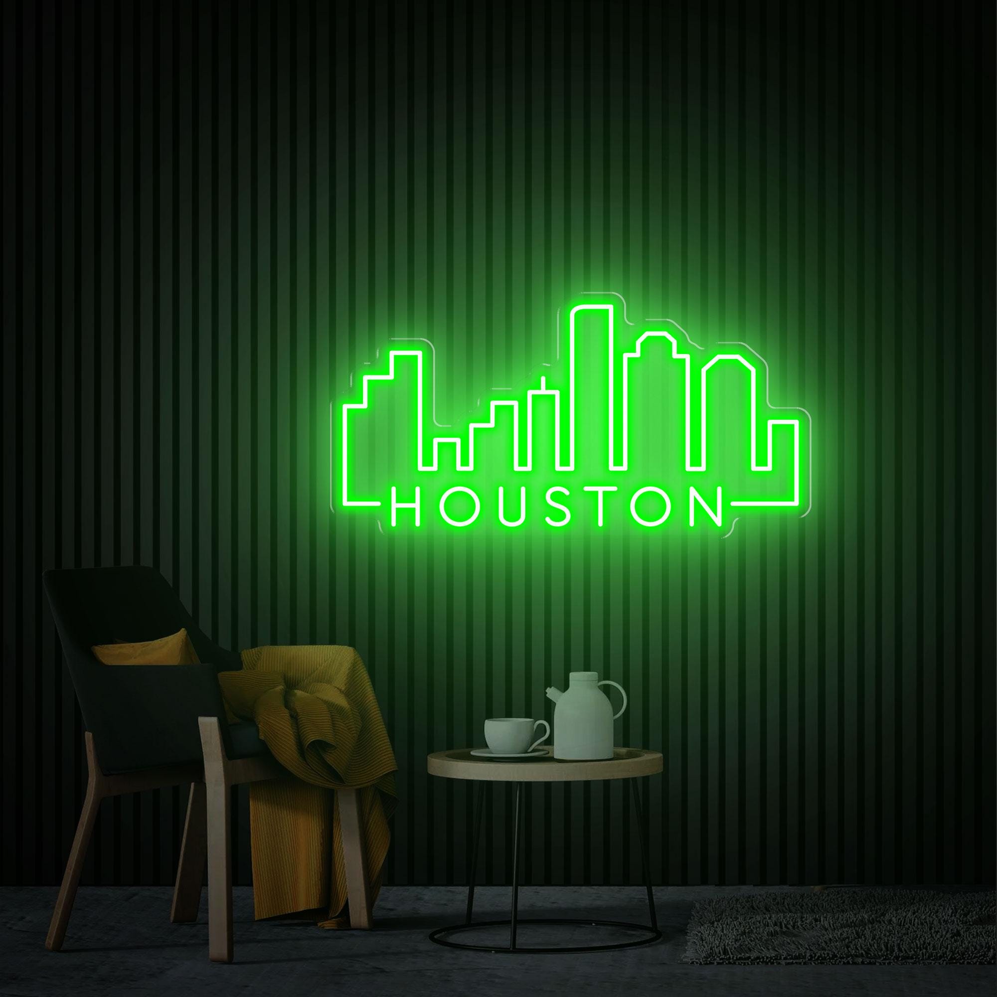 Houston Neon Sign, City Skyline Wall Decor, Texas Wall Art, Houston Skyline Wall Hanging, Custom Neon Sign, Home Bedroom and Office Decor