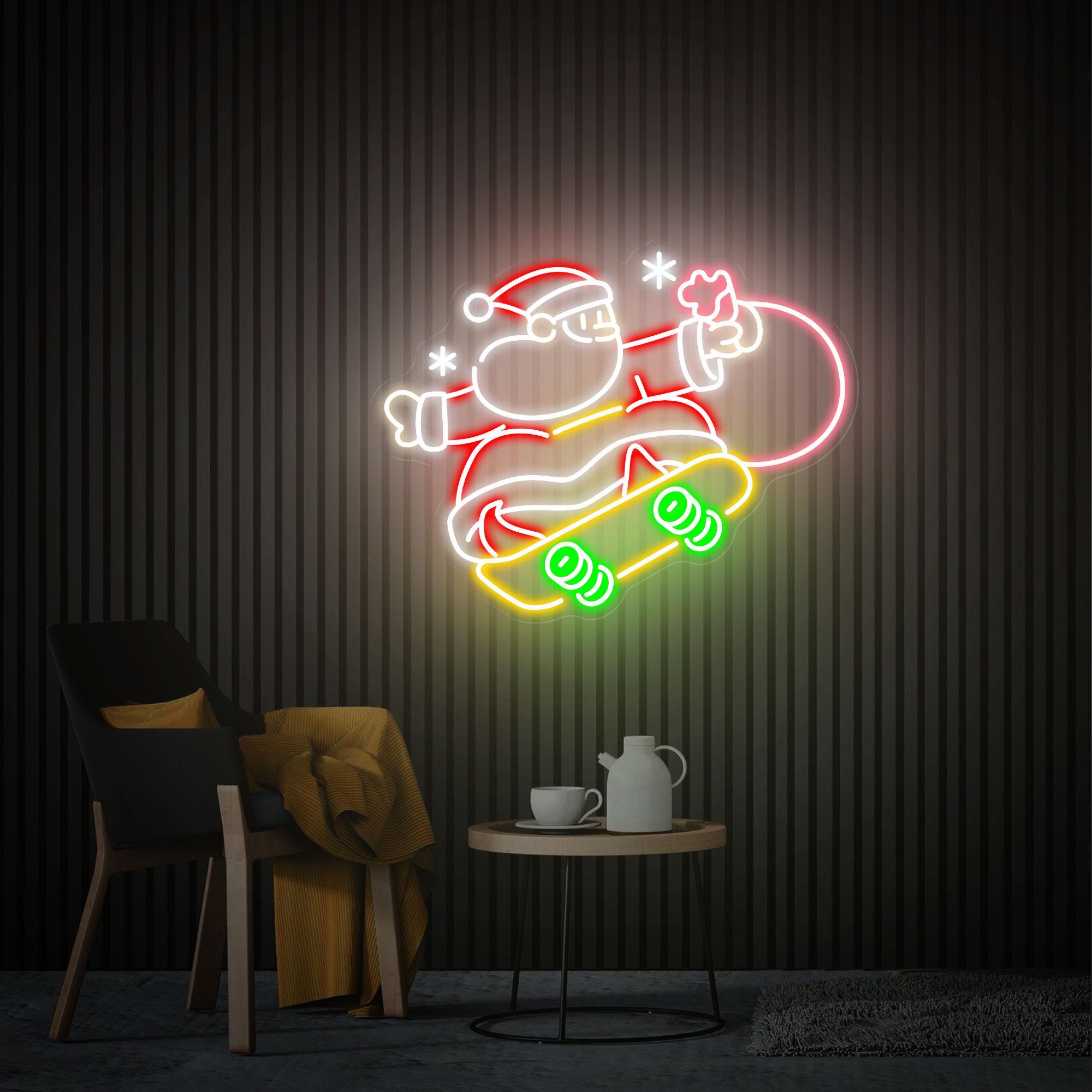 Santa Claus Neon Sign, Christmas Led Light Sign, Skiing Santa Claus Neon Wall Art, Christmas Decor Aesthetic Room Party Decor Christmas Gift