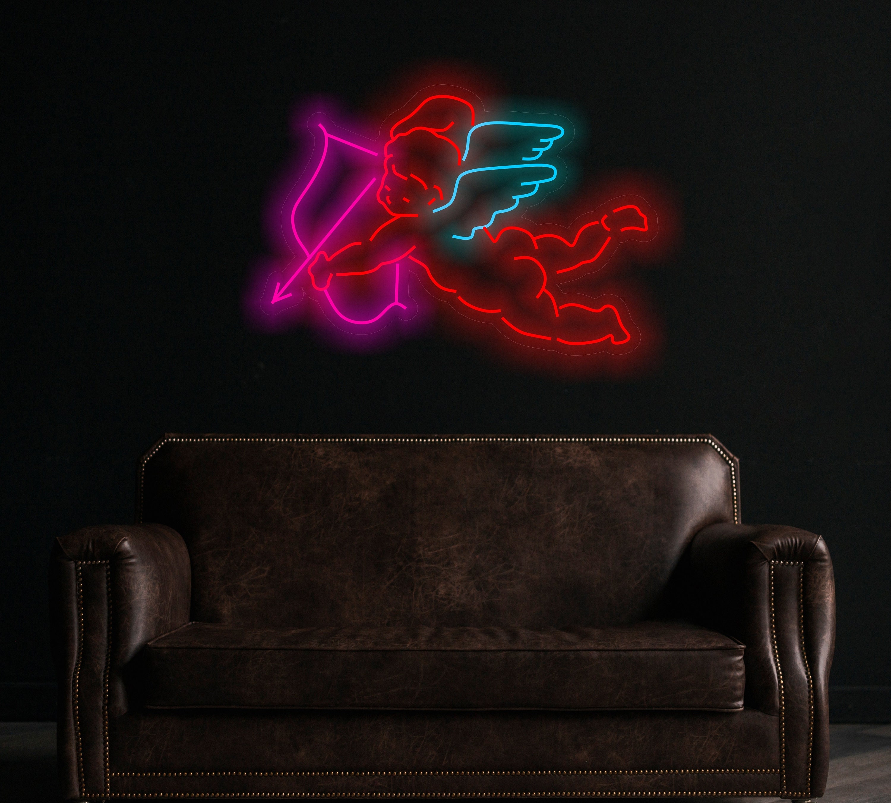 Cupid Neon Sign, Angel Of Love Neon Sign, Heavenly Creature Love Cupid Neon Sign, Cupid Angel Cupid Bow Valentine Hearts Neon Sign