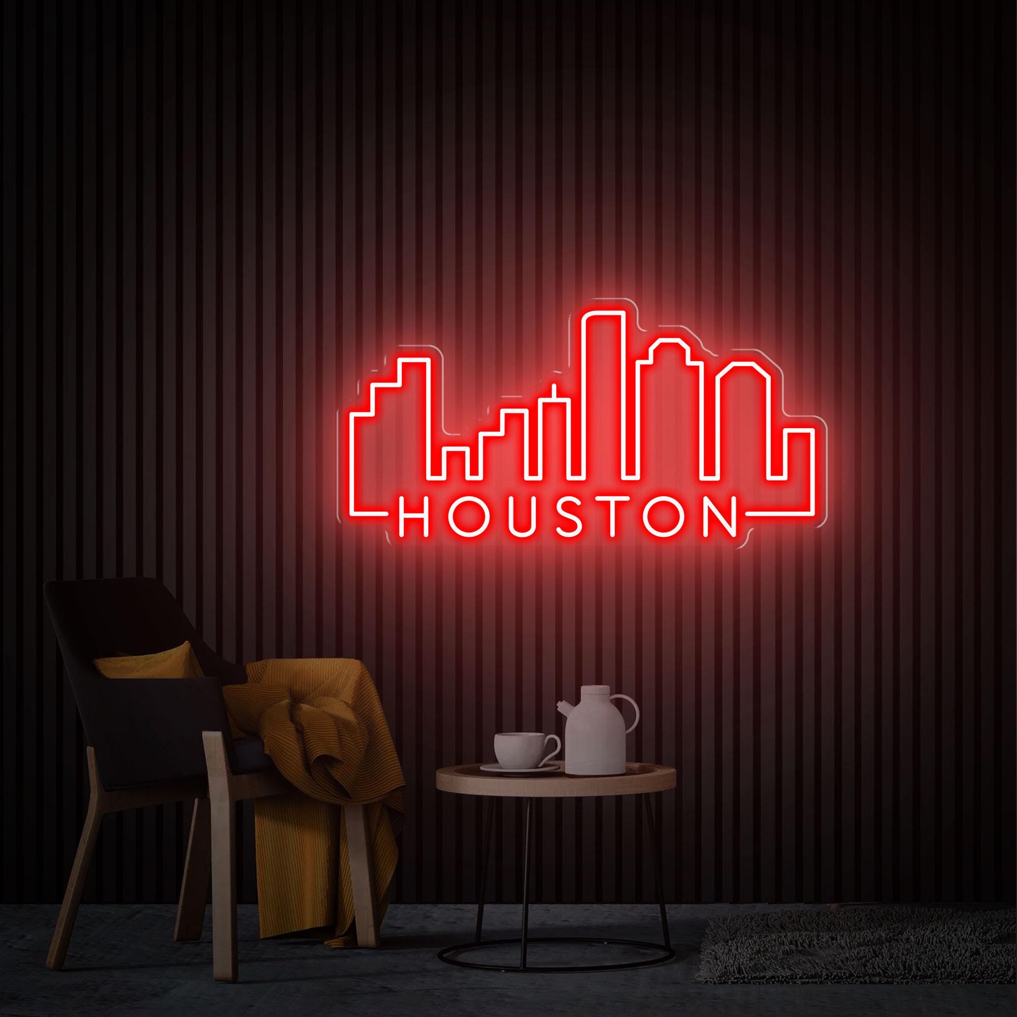 Houston Neon Sign, City Skyline Wall Decor, Texas Wall Art, Houston Skyline Wall Hanging, Custom Neon Sign, Home Bedroom and Office Decor