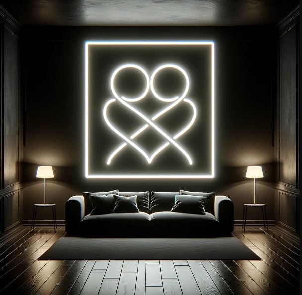 Neon Sign Valentine's Day, Neon Sign For Lovers, Two Heart Neon Sign, Neon Sign With Love Symbols, Neon Sign For Anniversary