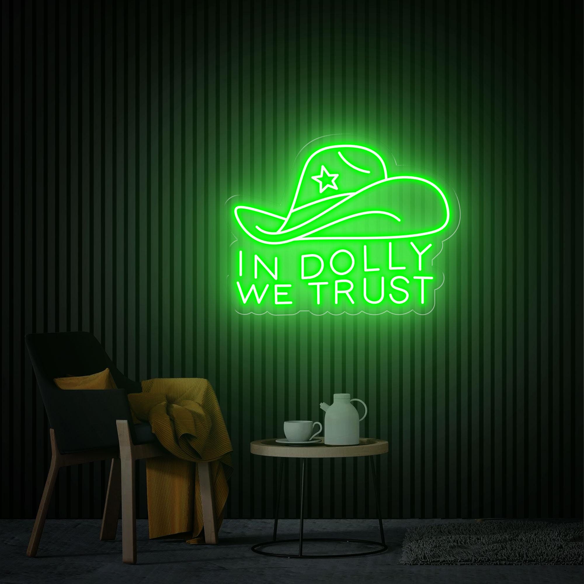 In Dolly We Trust Neon Sign, Cowboy Hat Led Sign, Custom Western Decor Sign, Cowboy Themed Party Decor, Personalized Gifts Bedroom Neon Sign