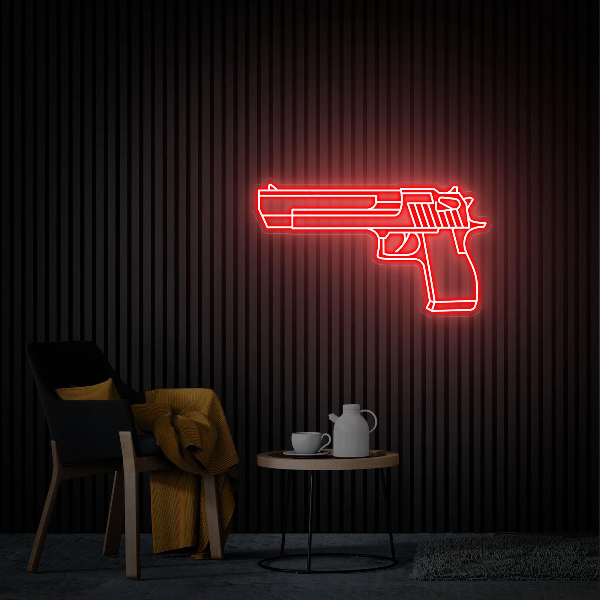 Gun Neon Sign, Pistol Led Neon Light for Game Room Wall Decor, Custom Weapon Light Sign, Neon Wall Art, Home Decor Gift For Boyfriend