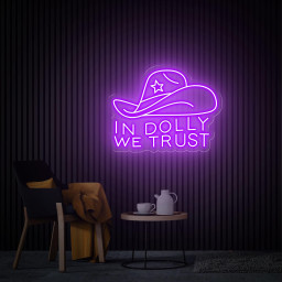 In Dolly We Trust Neon Sign, Cowboy Hat Led Sign, Custom Western Decor Sign, Cowboy Themed Party Decor, Personalized Gifts Bedroom Neon Sign