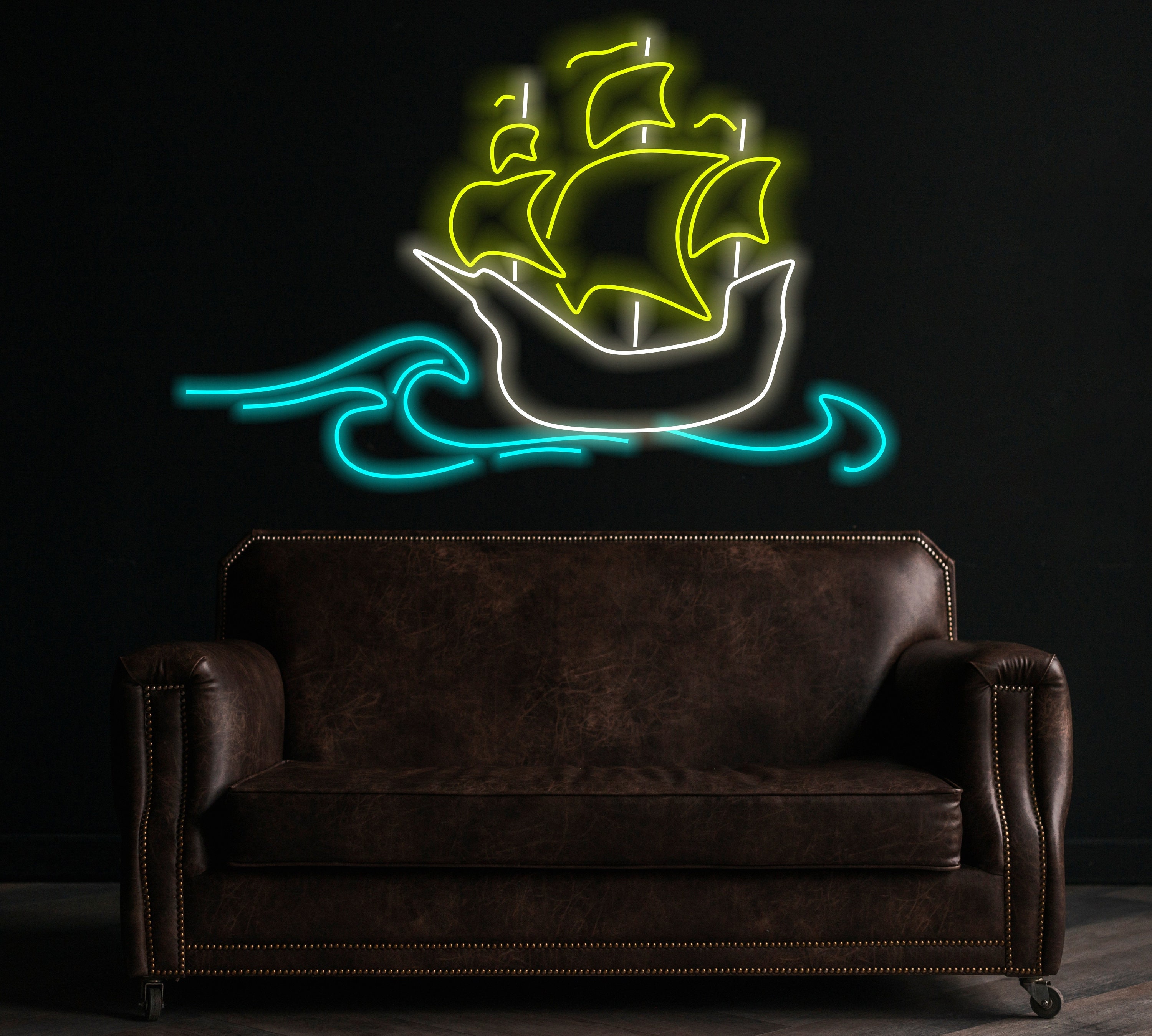 Ship Neon Sign, Boat Neon Sign, Neon Sign With Ship Design, Maritime Neon Sign, Sailboat Neon Sign, Ship Silhouette Neon Sign, Sea Wall Decor