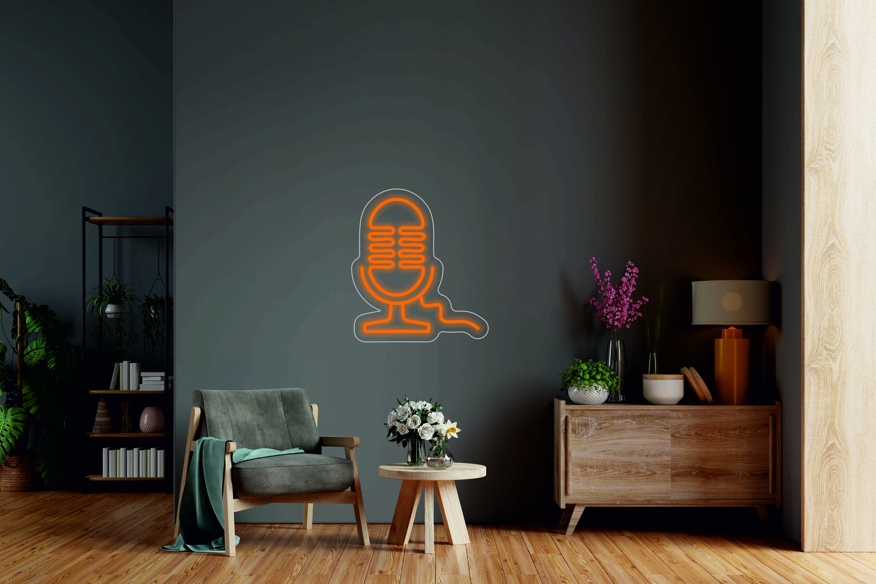Microphone Sign - Led Neon Light Sign For Music Studio, Recording Light Lamp, Streamer Led Gift