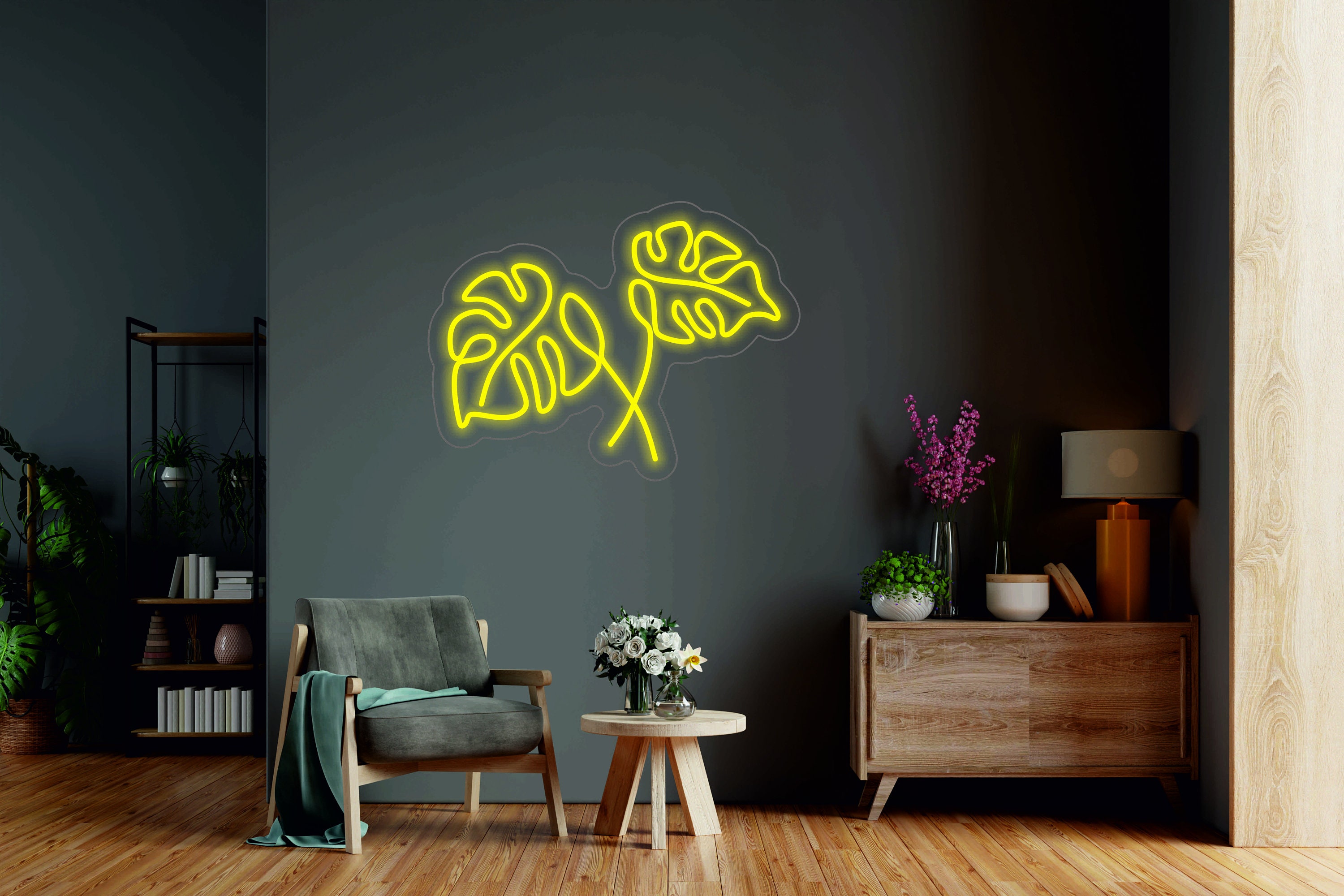 Monstera Leaf Neon Sign, One Line Neon Sign, Monstera Sign For Bedroom, Plant Lovers Gift