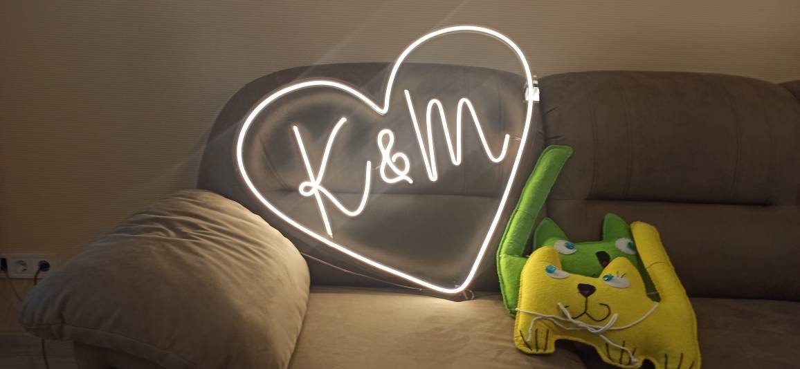 Custom Initials In Heart Neon Sign, Wedding Heart Initials Neon Sign, Love Heart Initials Neon Sign, Wedding Neon Sign, Gift Wedding Neon