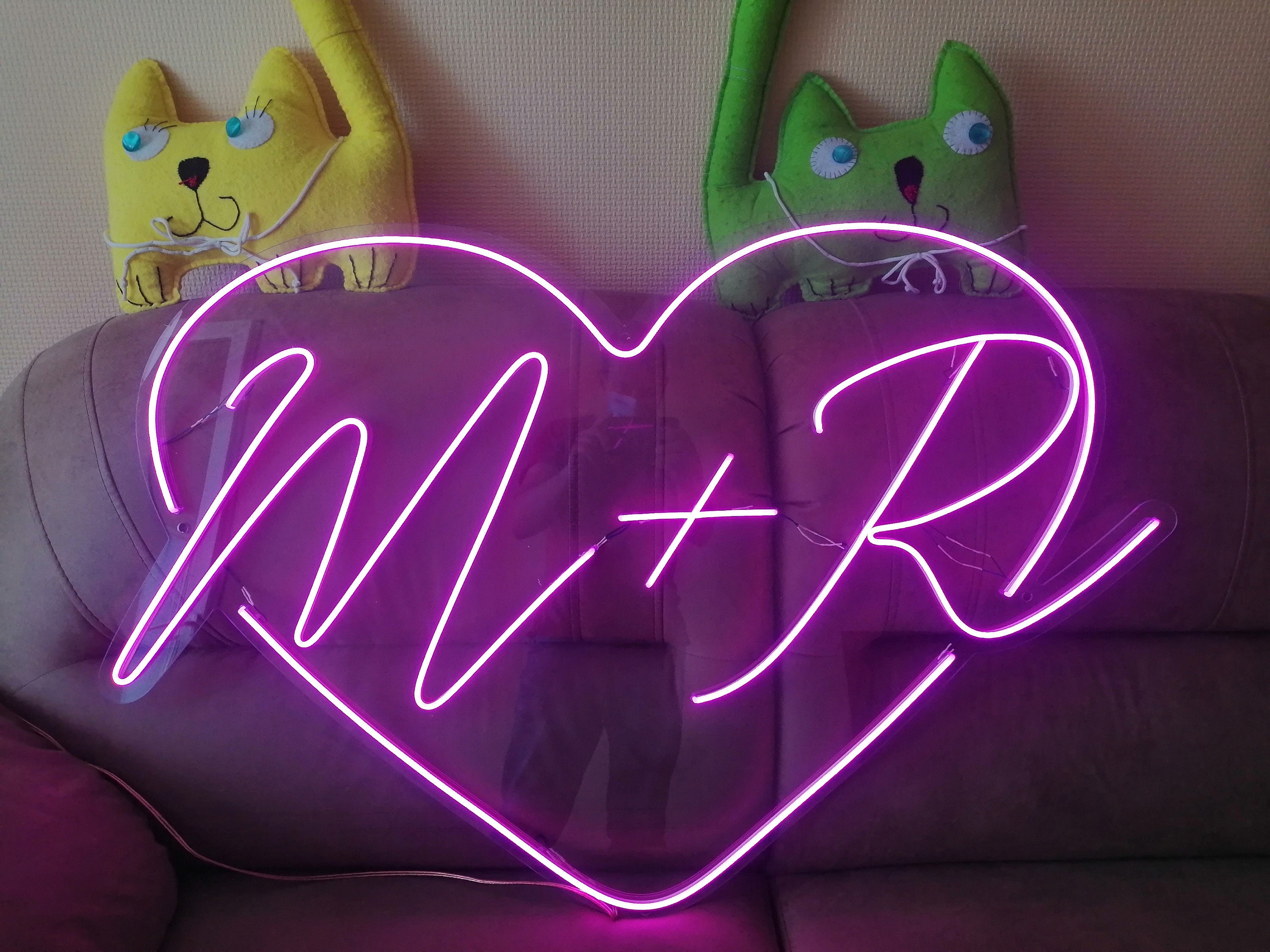 Wedding Heart Initials Neon Sign, Love Heart Initials Neon Sign, Custom Initials In Heart Neon Sign, Wedding Neon Sign, Gift Wedding Neon