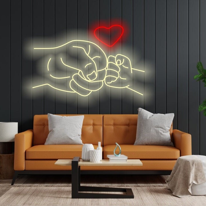 Hand Neon Sign, Neon Sign Hand Of Man And Child, Father's Day Neon Sign, Parent And Child Holding Hands Neon Sign, Dad Child Hand Neon Sign