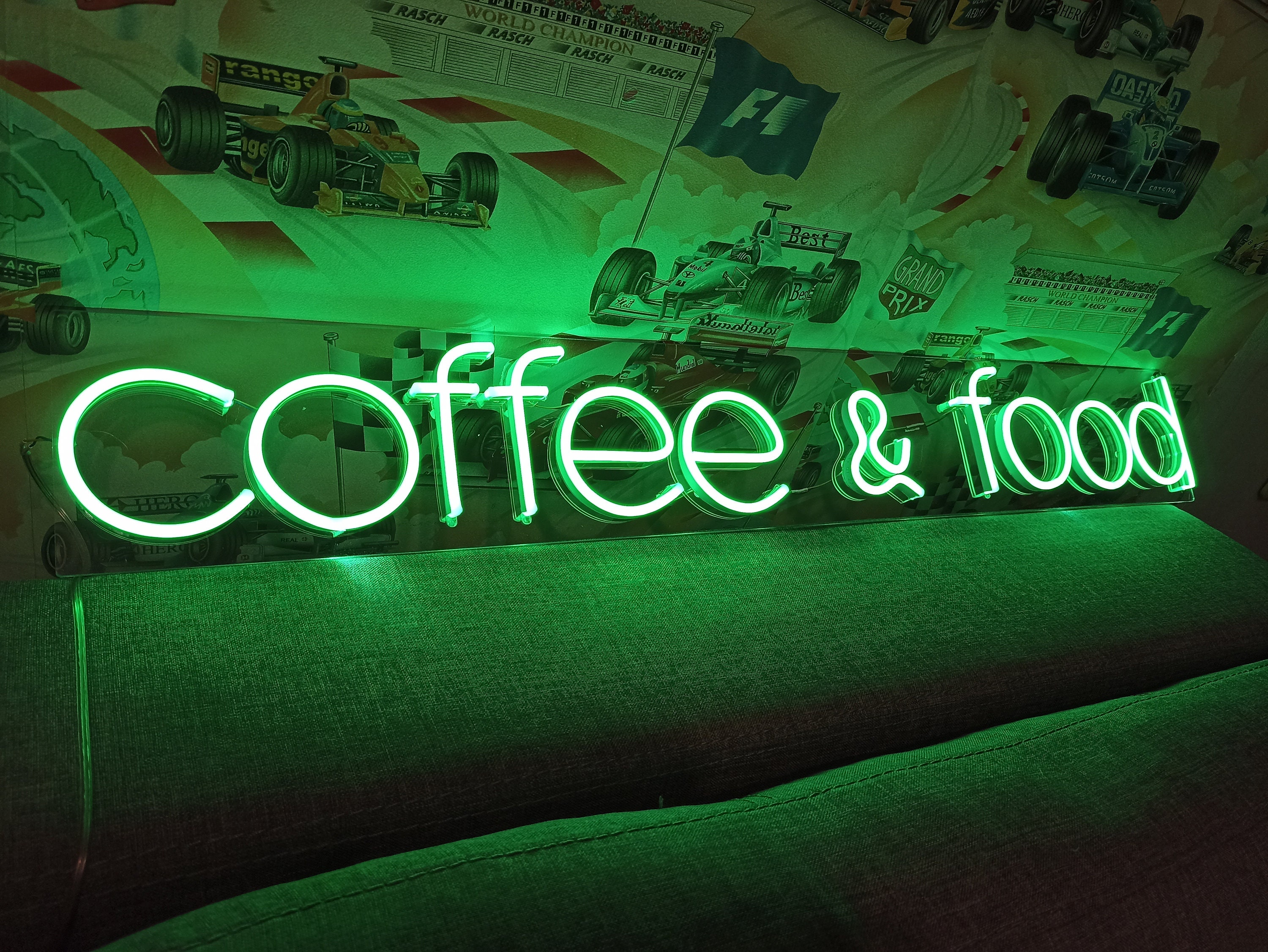 Neon Sign Coffee And Food, Coffee Neon Sign, Street Food Neon Sign, Food Neon, Neon Sign Kitchen, Restaurant Neon, Neon Sign For A Snack Bar