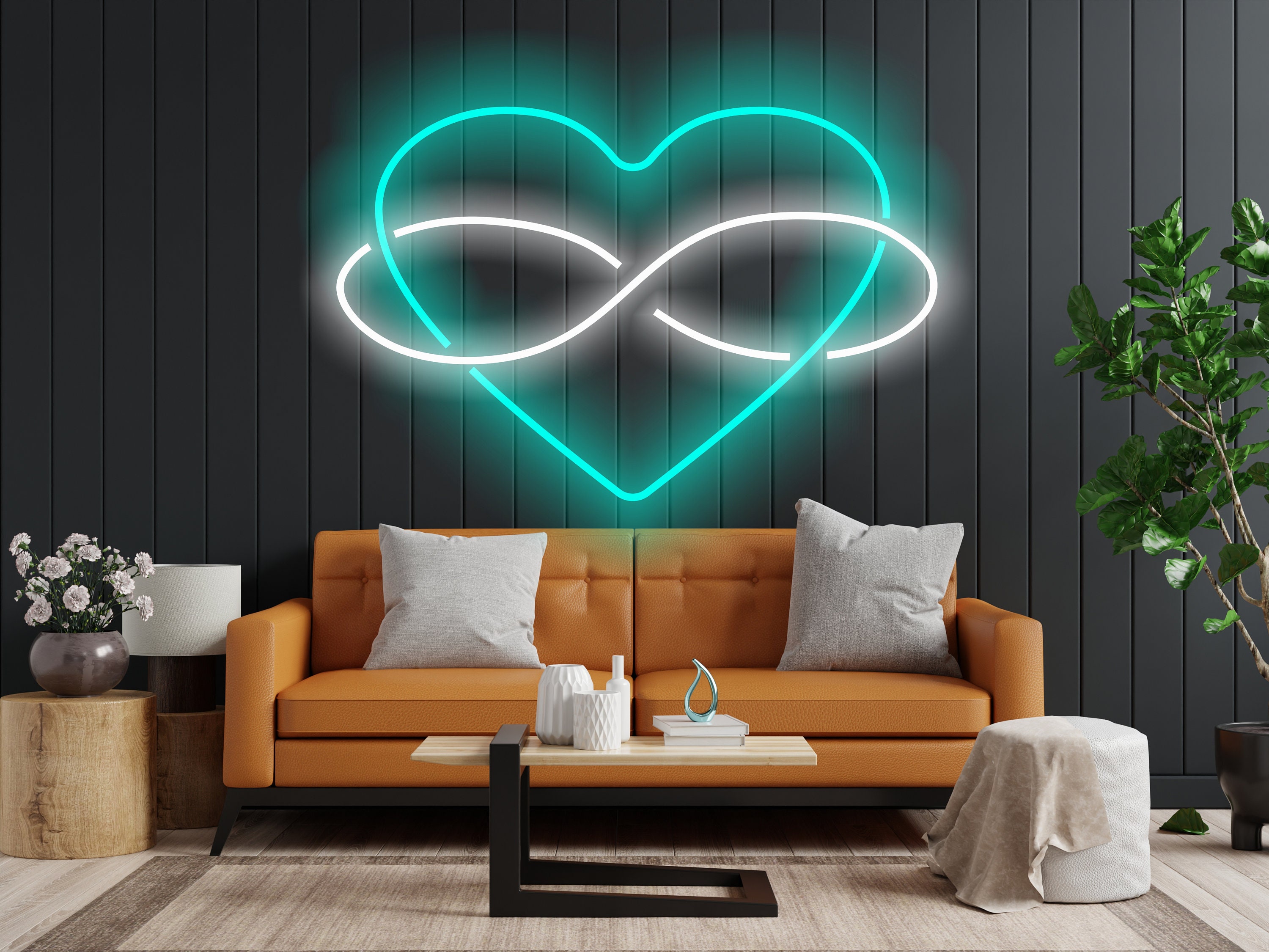 Neon Heart Sign With Infinity Symbol For Lovers, Infinity Sign And Heart Valentine's Day Gift, Neon Sign For Heart-Shaped Wedding Decor