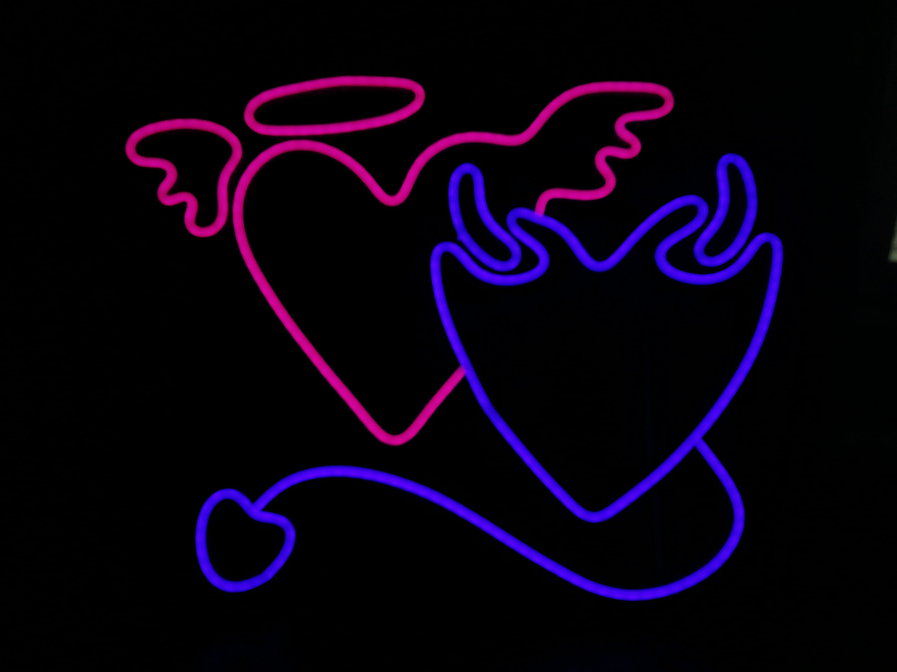 Neon Sign Valentine's Day, Angel And Devil, The Heart Of Angels And Demons Custom Neon Sign, Custom Neon Sign Angel And Devil Led Heart