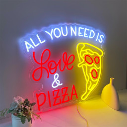 All You Need Is Love & Pizza Neon Sign, Pizza Party Decor, Custom Led Sign, Gift for Pizza Lover, Restaurant Welcome Sign Home Decor