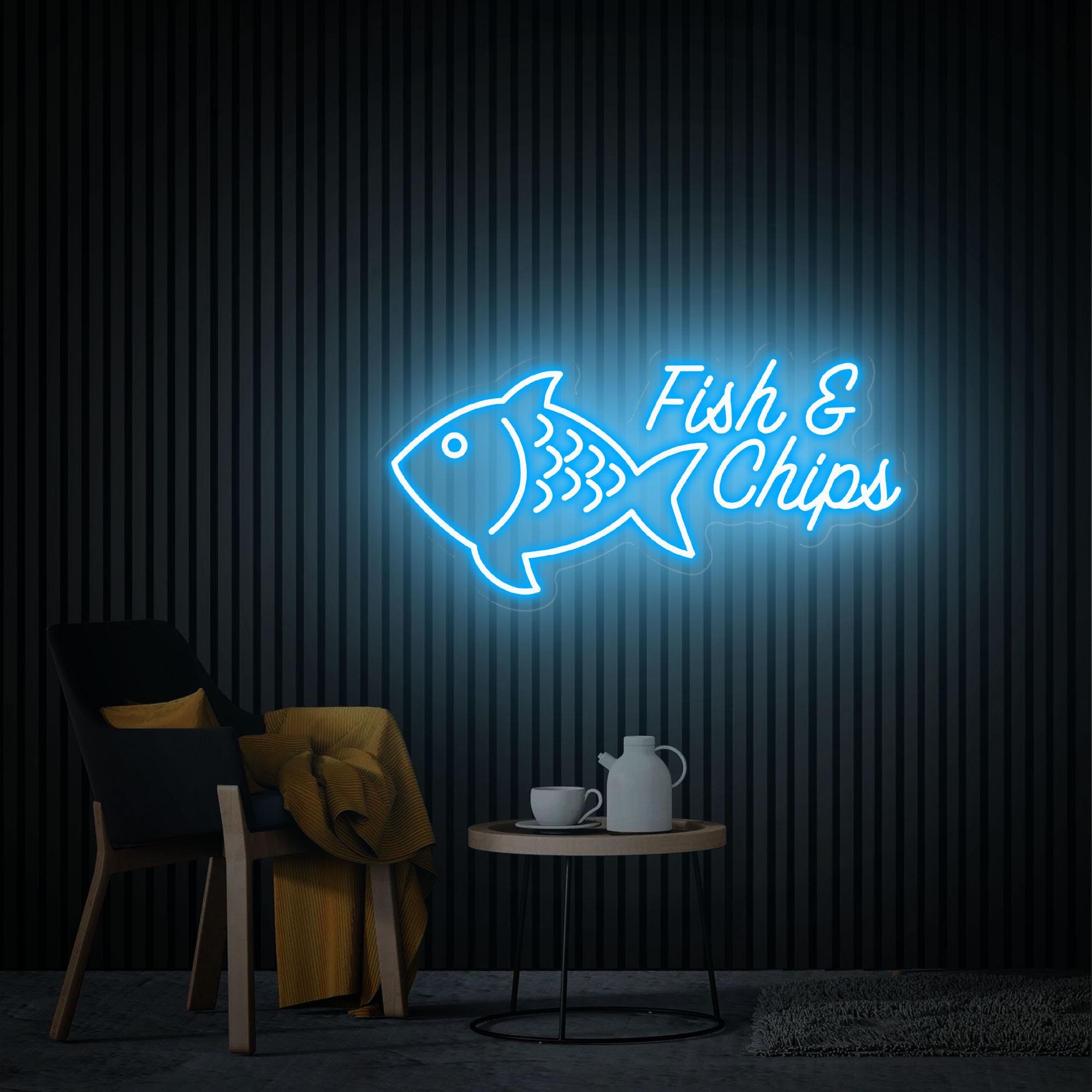 Fish & Chips Neon Sign, Fish Chips Led Neon Light, Kitchen Decor Custom Neon Sign, Fish And Chips Lover Gift, Street Food Restaurant Decor