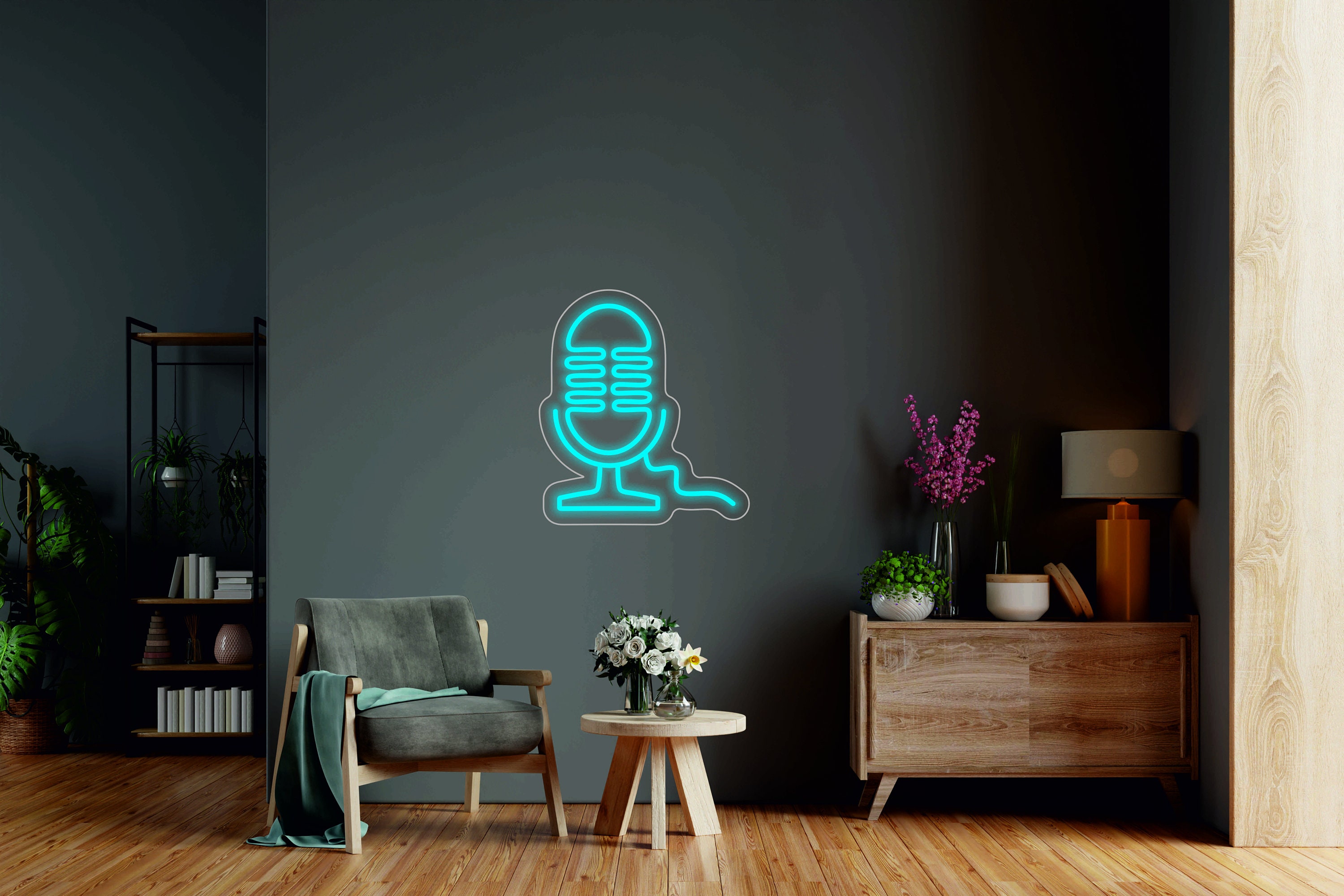 Microphone Sign - Led Neon Light Sign For Music Studio, Recording Light Lamp, Streamer Led Gift