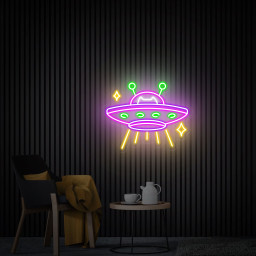 UFO Neon Sign, UFO Cat Led Sign, Neon Led Wall Art, Game Room Neon Sign, Custom Neon Signs, Flying Saucer Bedroom Decor, Gift for Kids