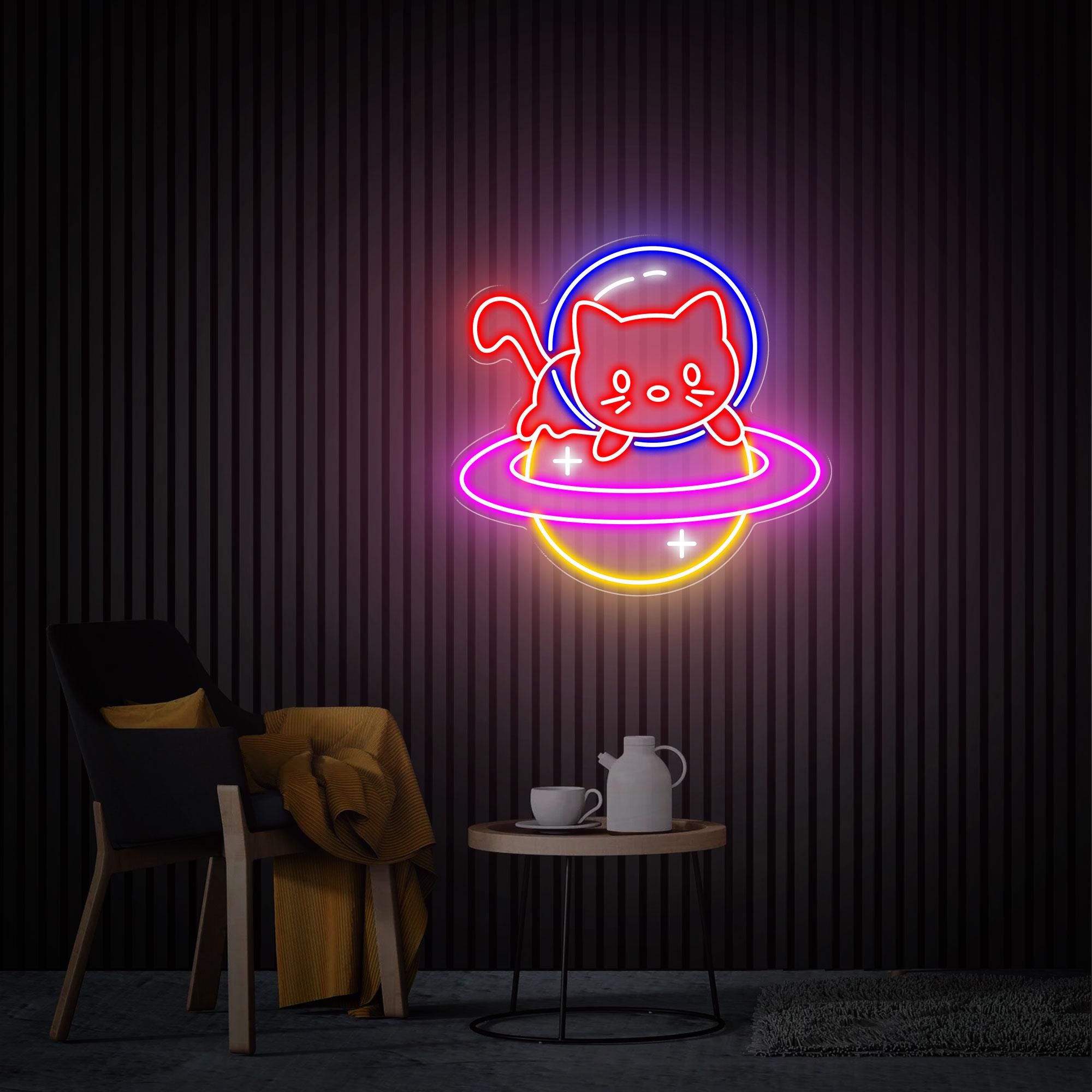 Astronaut Cat Neon Sign, Cute Kitty Led Light Sign, Custom Anime Neon Sign, Astronaut Cat Neon Wall Art, Bedroom Neon Sign Personalized Gift