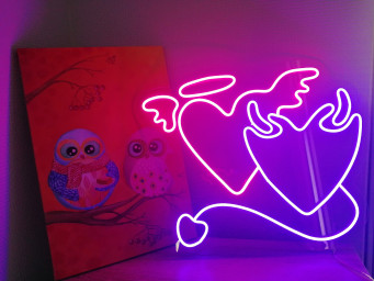 Neon Sign Valentine's Day, Angel And Devil, The Heart Of Angels And Demons Custom Neon Sign, Custom Neon Sign Angel And Devil Led Heart