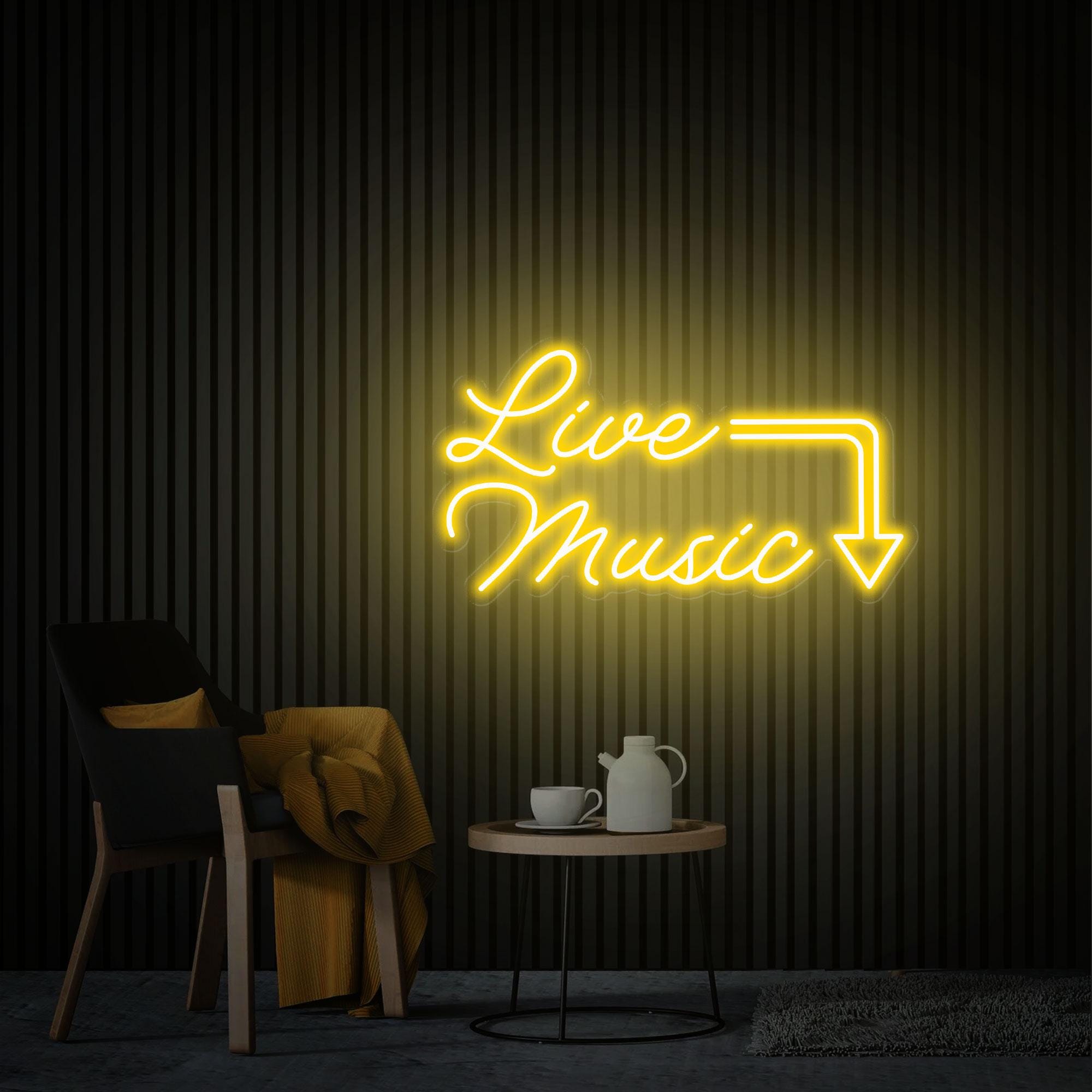 Live Music Neon Sign, Music Studio Decor, Custom Neon Sign, Neon Sign Wall Art, Personalized Neon Light Up Sign Bar Nightclub Wall Decor