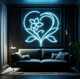 Neon Sign Valentine's Day, Heart Shaped Flower Neon Sign