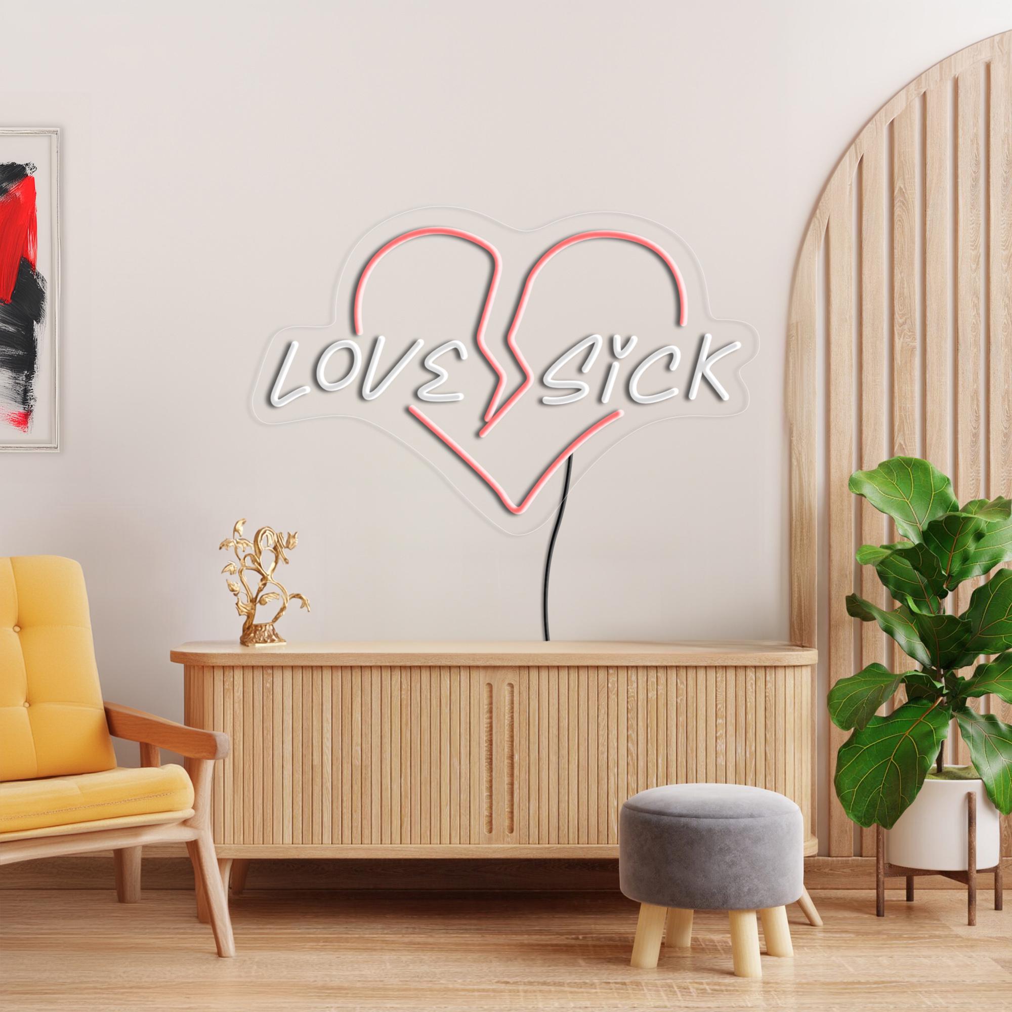 Love Sick Neon Sign, Love Heart Neon Sign, Love Sick Led Sign, Broken Heart Sign, Neon Sign Wall Decor, Broken Heart Decor, Love Art Decor