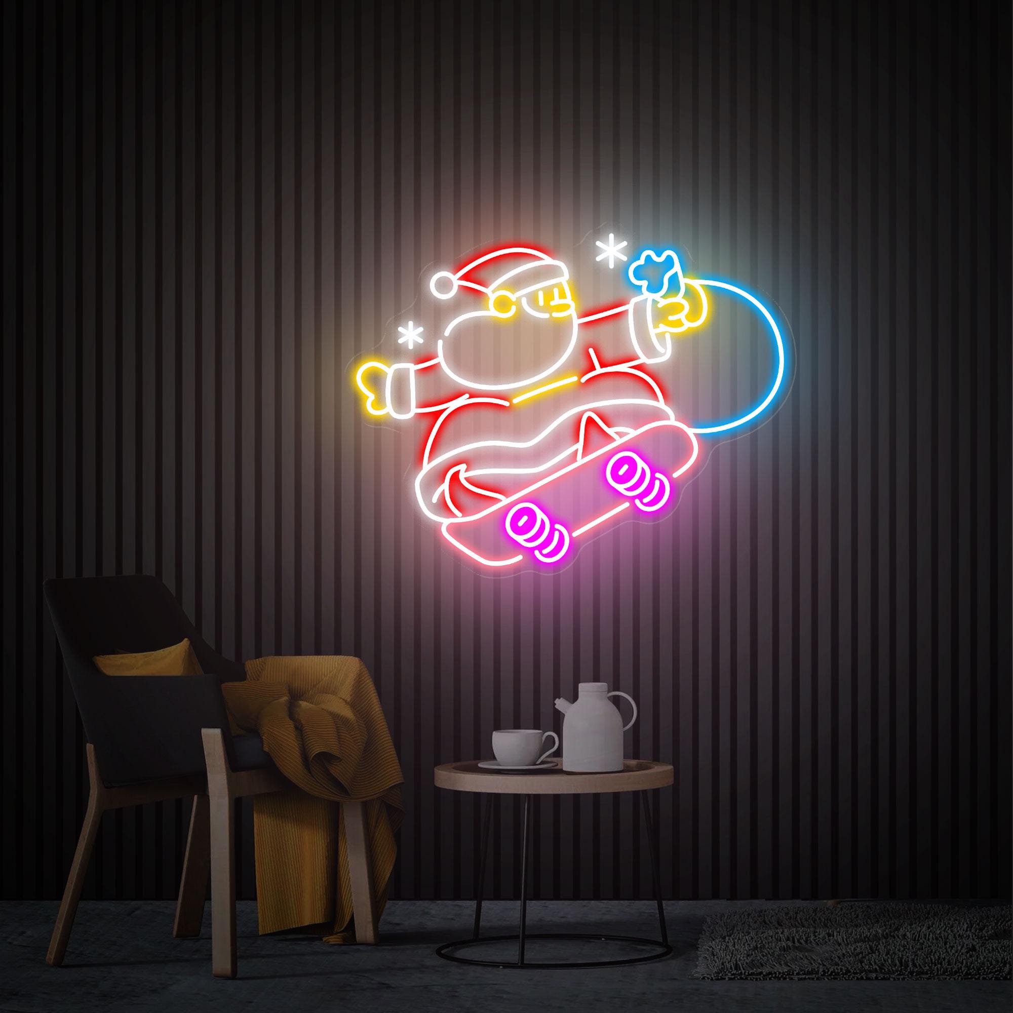 Santa Claus Neon Sign, Christmas Led Light Sign, Skiing Santa Claus Neon Wall Art, Christmas Decor Aesthetic Room Party Decor Christmas Gift