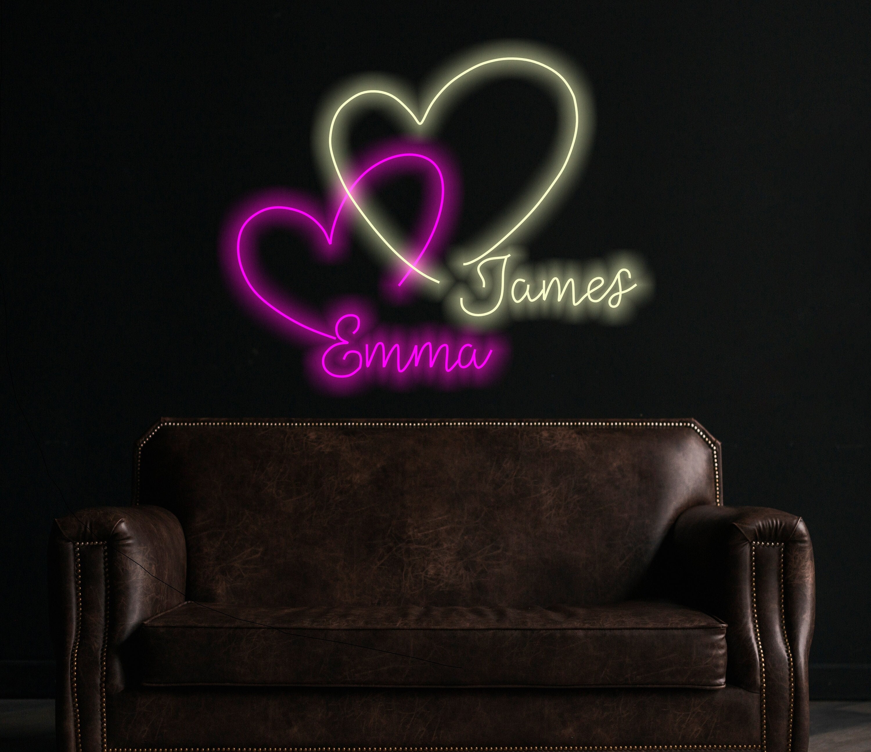 Custom Heart Neon Sign For Wedding, Wedding Neon Wall Decor, Neon Heart-Shaped Sign Personalized With The Names Of Newlyweds, Wedding Decor