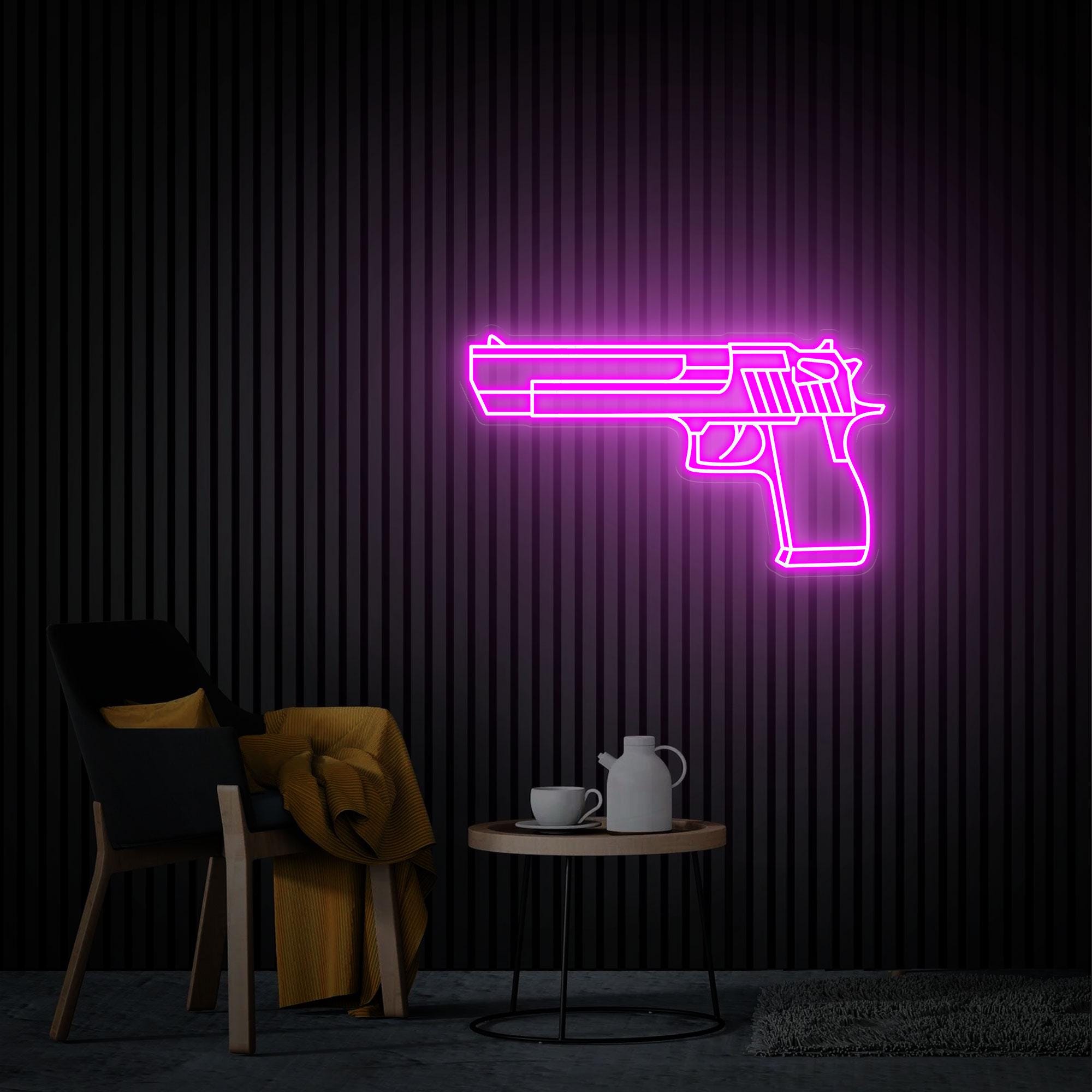 Gun Neon Sign, Pistol Led Neon Light for Game Room Wall Decor, Custom Weapon Light Sign, Neon Wall Art, Home Decor Gift For Boyfriend