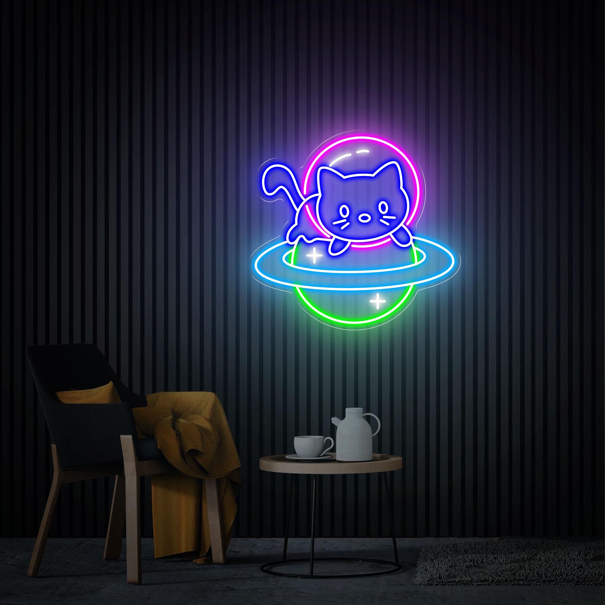 Astronaut Cat Neon Sign, Cute Kitty Led Light Sign, Custom Anime Neon Sign, Astronaut Cat Neon Wall Art, Bedroom Neon Sign Personalized Gift